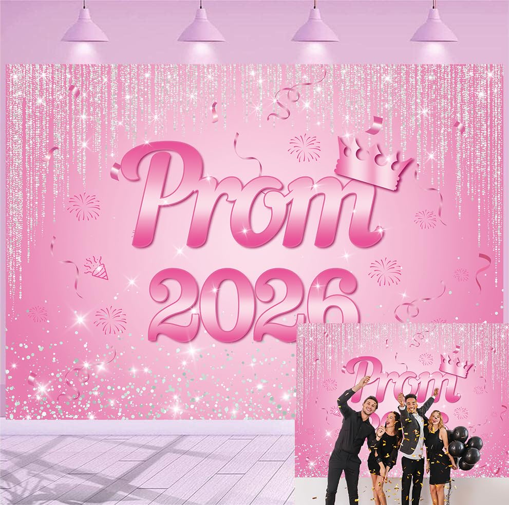 XCKALI Pink Prom 2026 Graduation Backdrop Pink Class of 2026 Congratulations Grad Party Decoration Glitter Sequin Bokeh Graduation Students