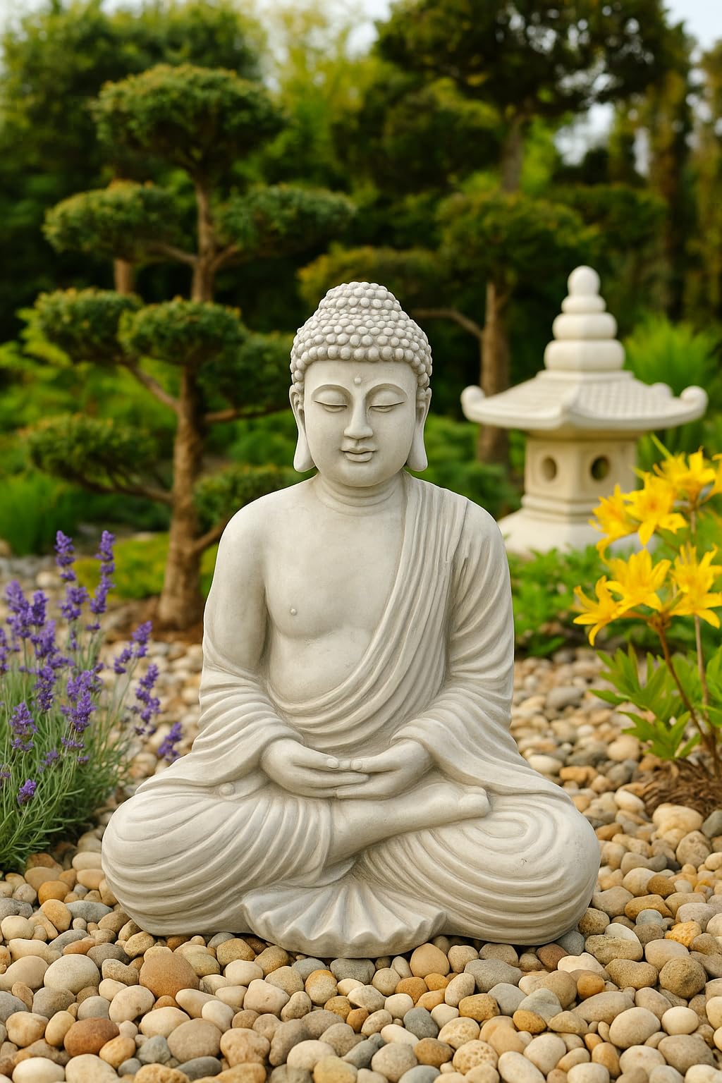 Statue de décoration d'ornement de Jardin - Bouddha méditant Kothu-in en Pierre de Fonte
