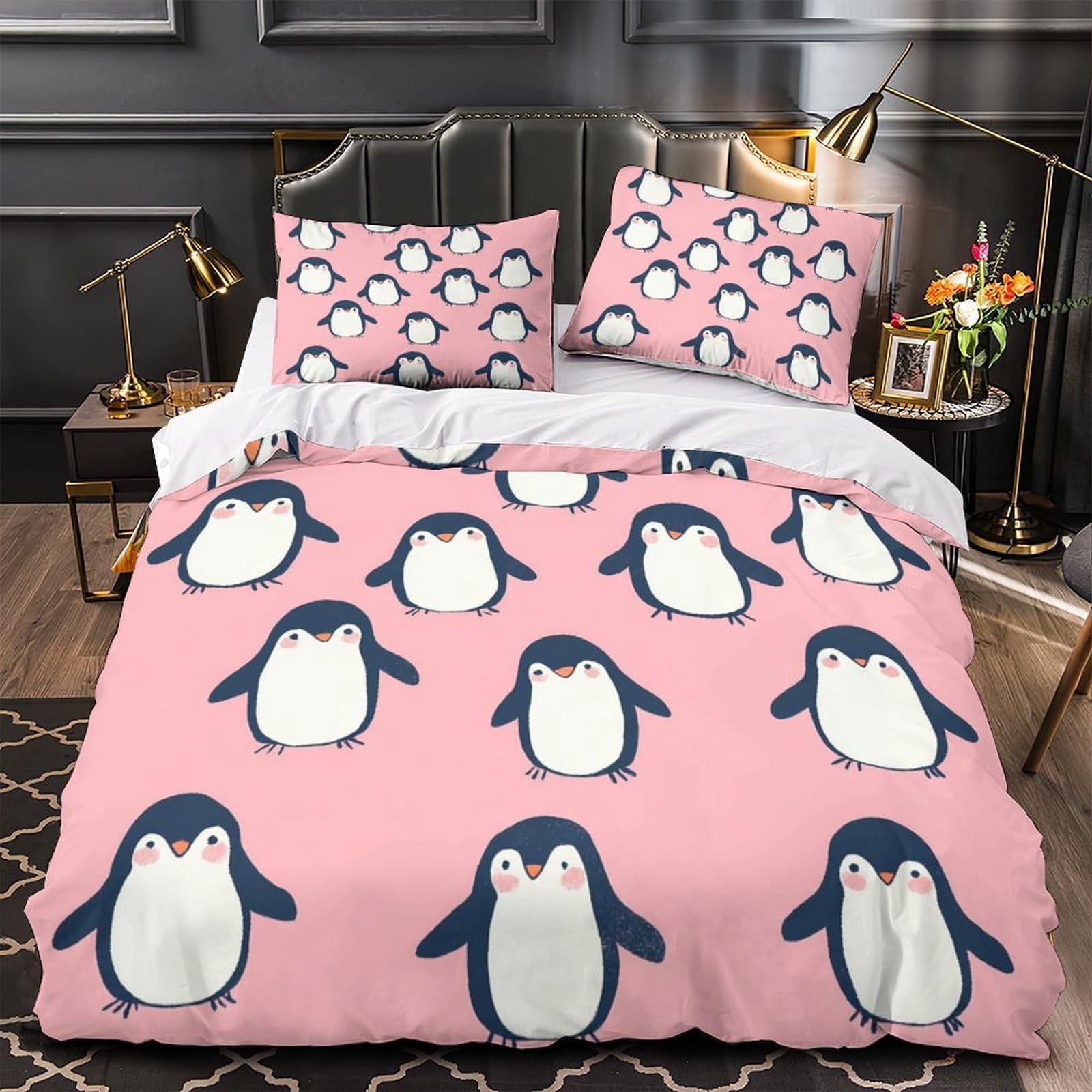Parure de lit pingouin 140x200 housse de couette microfibre dessin animé 3D