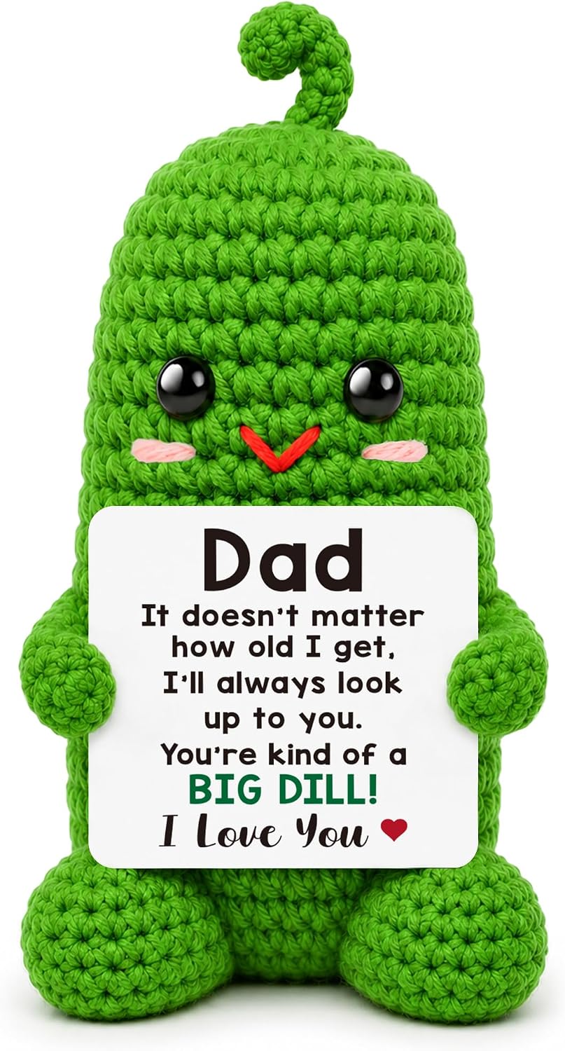 Dad Gifts from Daughter Son, Birthday Gifts for New Bonusdad Stepdad I Love You Best Dad Ever Gift for Soon to Be Dads Daddy Handmade Crochet Pickles Doll Dad's Christmas White Elephant Gift