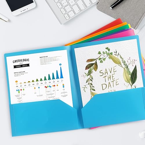 Vista 18 de Tamaki Carpetas de plástico de colores con bolsillos, carpetas de dos bolsillos resistentes con 3 anillos para documentos, color pastel, paquete