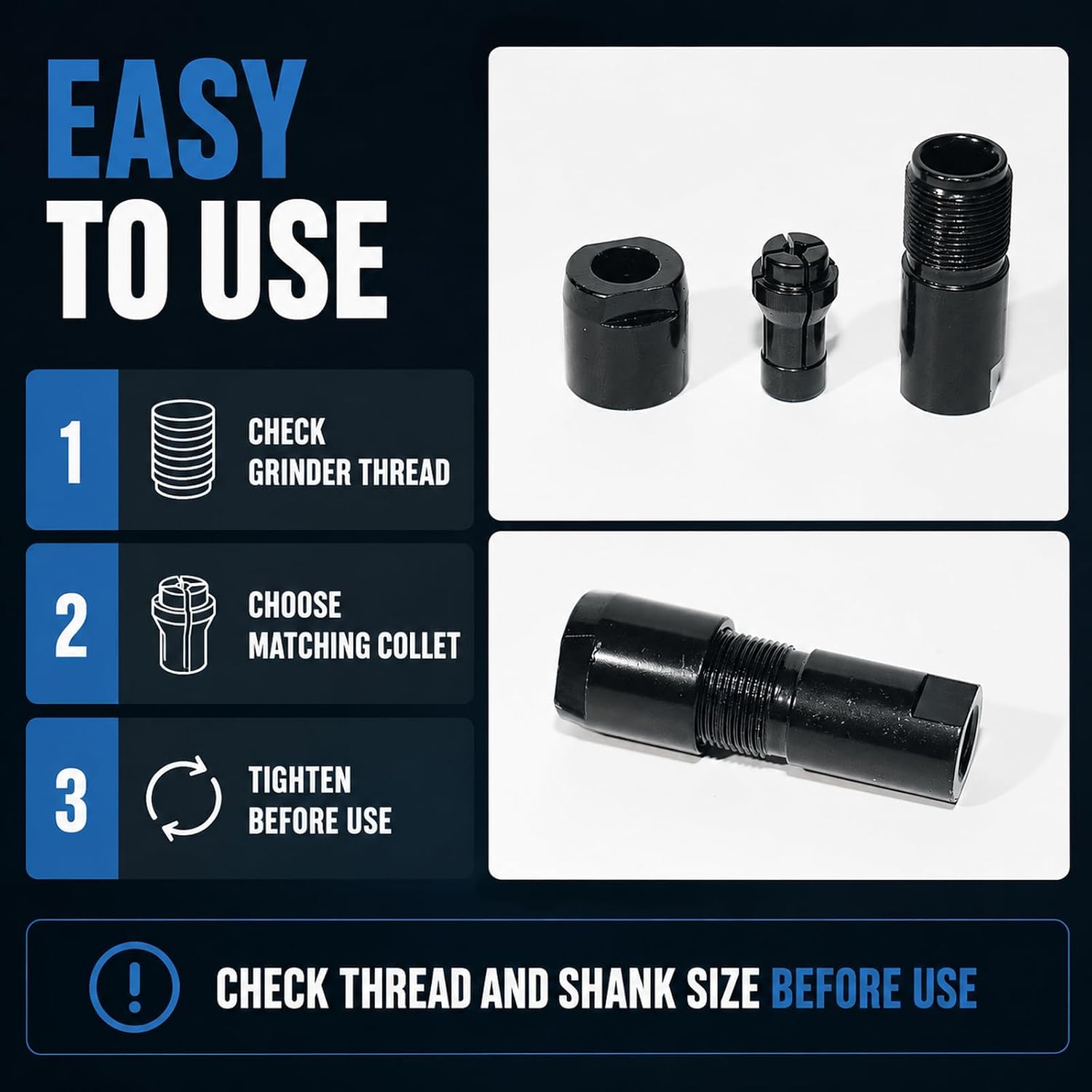 2PCS Angle Grinder Adapter, 5/8-11 to 1/4 in 6mm & 1/8 in 3mm Collet