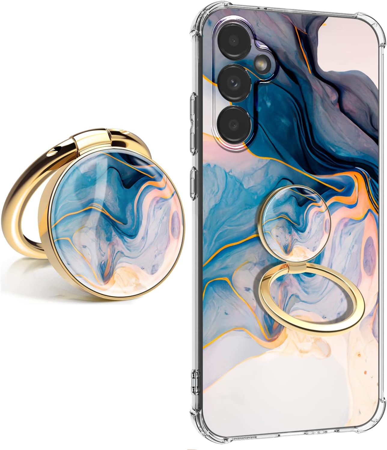 for Samsung Galaxy S25 Case [Marble Slim]+[Anti-Drop Shockproof Protective] Soft TPU Women Stylish Phone Covers 6.17 Inch (Sunshine Beach with Holder)