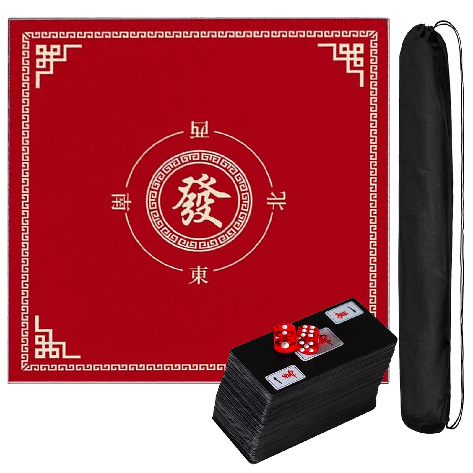 Hpfhsj Red Mahjong Mat Anti Slip And Noise Uction Table Cover，Poker Cards And Board Games Tabletop Cover Mat，With Drawstring Bag(,75Cm/29.5In)