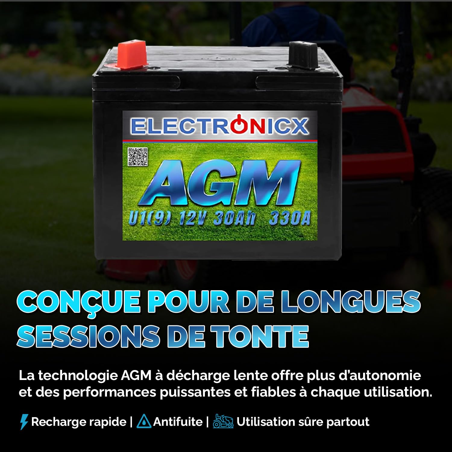 Batterie 30Ah AGM Premium pour Tondeuse et Tracteur - Compatible Batterie Tondeuse Autoportée Idéale 30 Ah Tondeuse MTD, Briggs et Stratton Plus U19