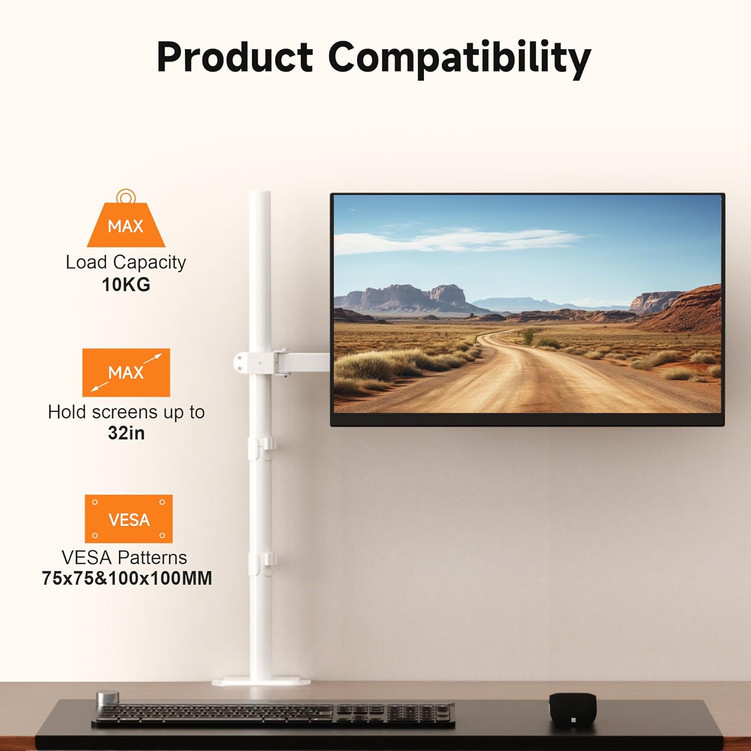 Bracwiser Single Fully Adjustable Standing Height Monitor Arm Stand Mount 800mm Tall for Monitor Computer Screen 13 15 17 19 20 22 23 24 26 27 30 32 inch VESA 75 100 (MD7821W)