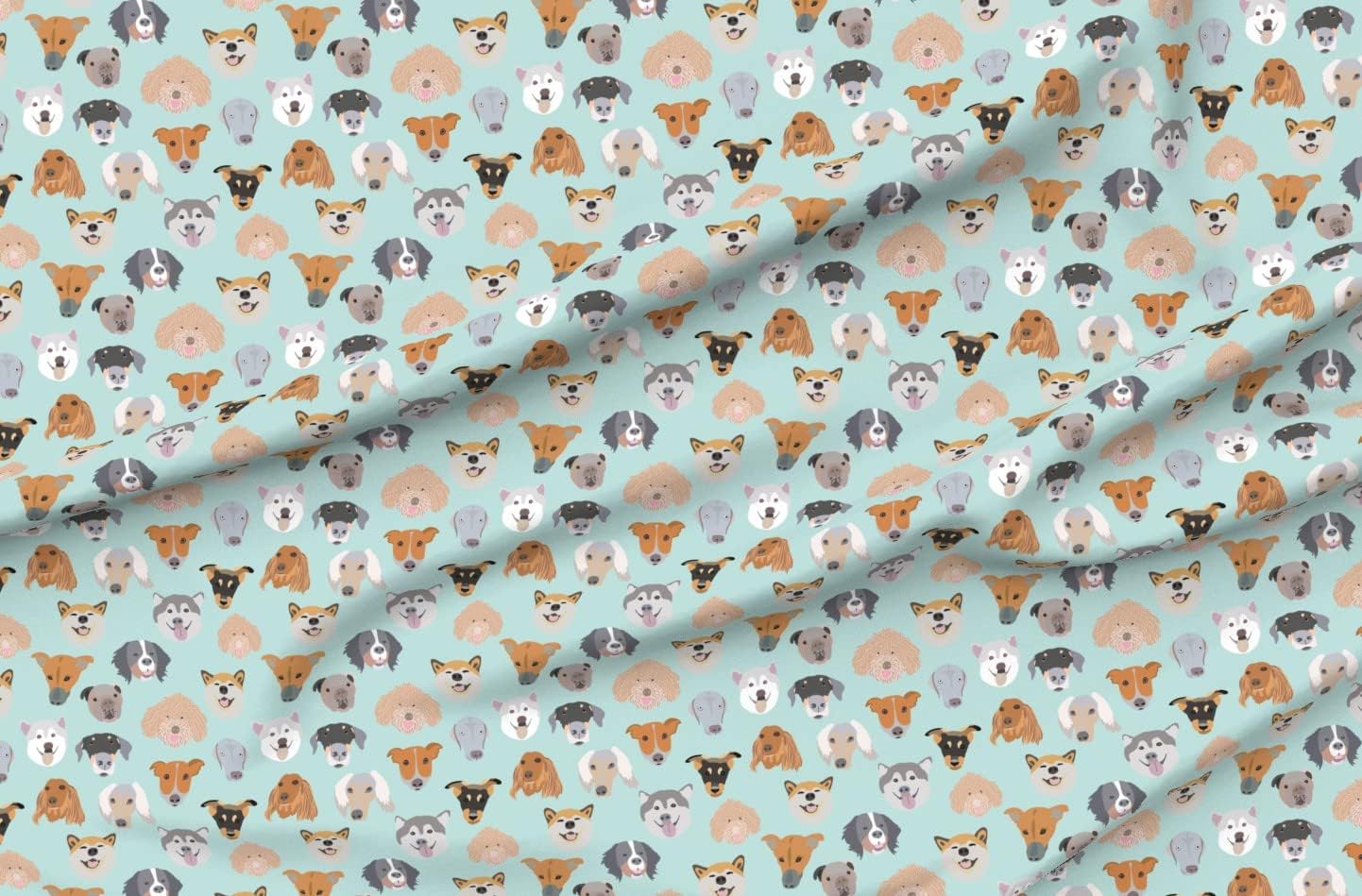 Spoonflower Fabric - Dog Happy Puppy Face Husky Bark Akita Printed on Organic Cotton Sateen Fabric by The Yard - Sewing Quilting Apparel Home Decor