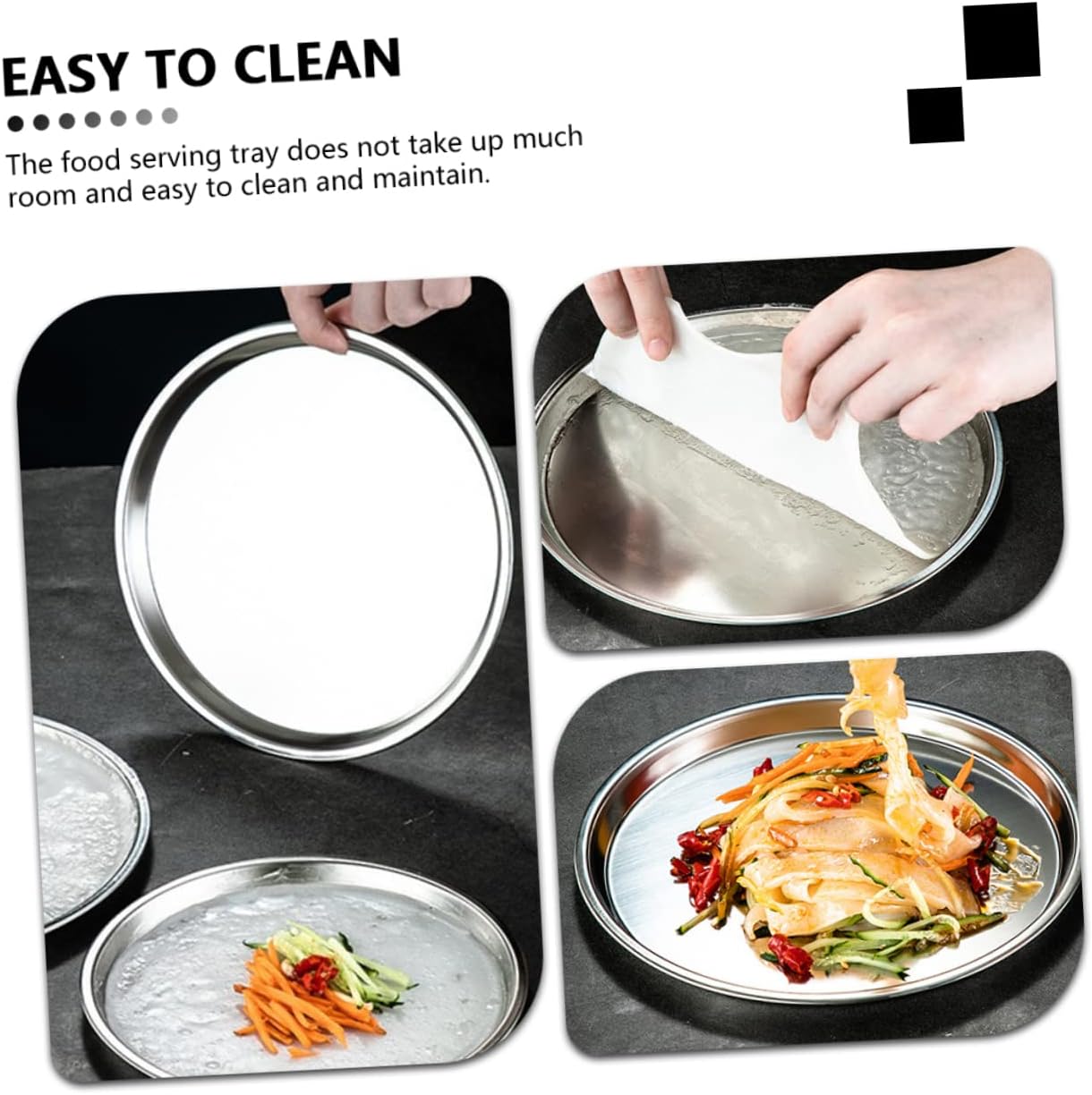 INOOMP Stainless Steel Food Storage Tray Cold Dish Serving Platter Lightweight Snack Dish for Parties Camping Everyday Use Easy to Clean