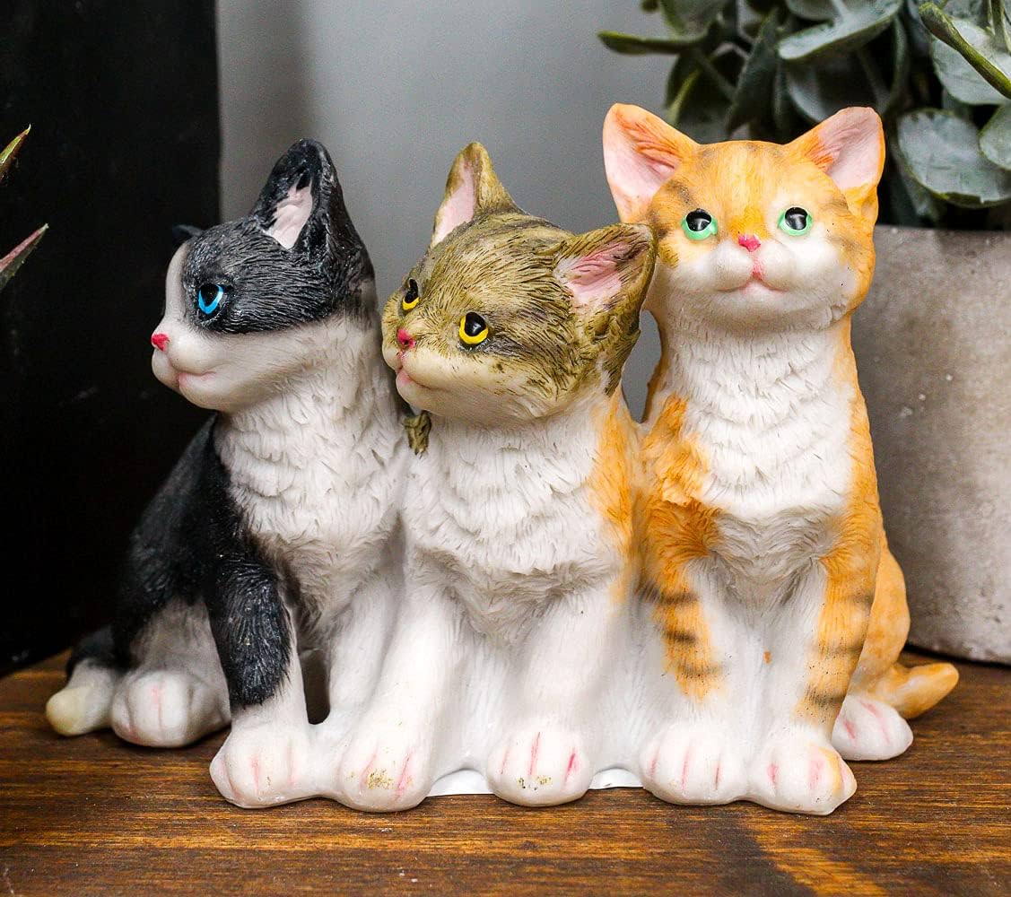 Ebros Lifelike Trio Colorful Shorthair Feline Kittens Cats Sitting Side by Side Figurine 5" Long Realistic Glass Eyes Hand Painted Feline Cat Kitten Kitties Animal Pet Sculpture Decor Statue - Image 6