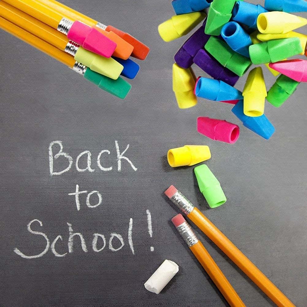 AKOAK 100 Pcs Colorful Pencil Tips Rubber Cap Eraser, Children's Student Stationery - Fits on The Ends of Most Standard Pencils (Mixed Colors) : Office Products