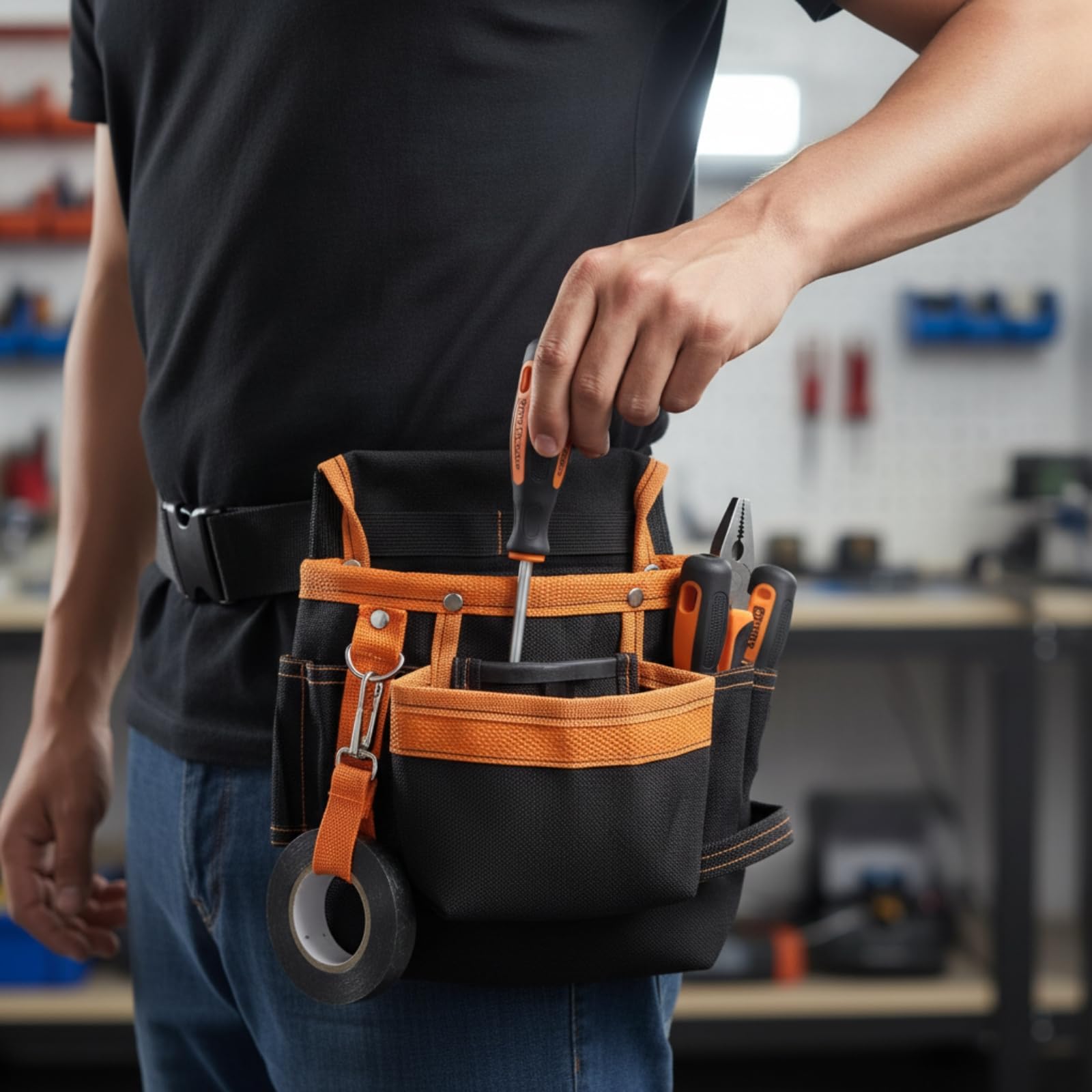 Borsa a Tracolla Porta Attrezzi con Cintura Staccabile Borsa a Tracolla Porta Attrezzi con Scomparti Robusto Borsello da Lavoro per Artigiani