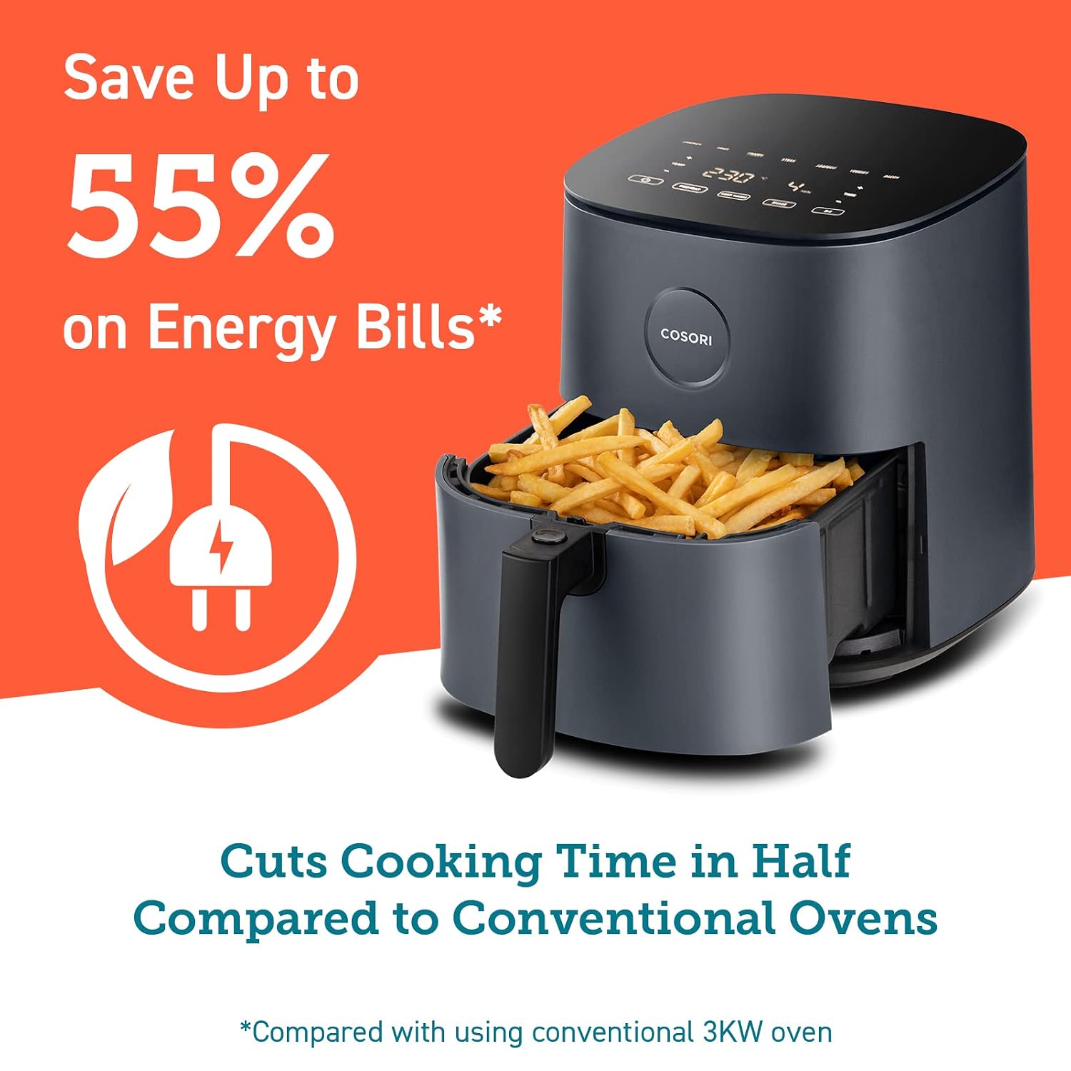 COSORI Air Fryer 4.7L, 9-in-1 Compact Air Fryers Oven, 130+ Recipes(Cookbook & Online), Max 230℃ Setting, Digital Tempered Glass Display, Quiet, 4 Portions, Non-Stick,... - Image 2