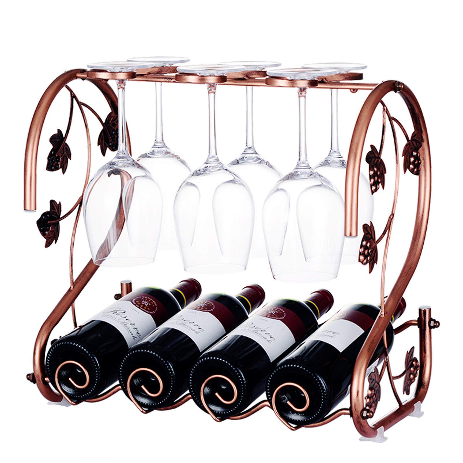Support de verre à vin en fer forgé gain de place pour 4 bouteilles