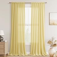 Vista 107 de Guken - Cortinas de lino negro de 108 pulgadas de largo para sala de estar, dormitorio, juego de 2 paneles, bolsillo para barra, cortinas