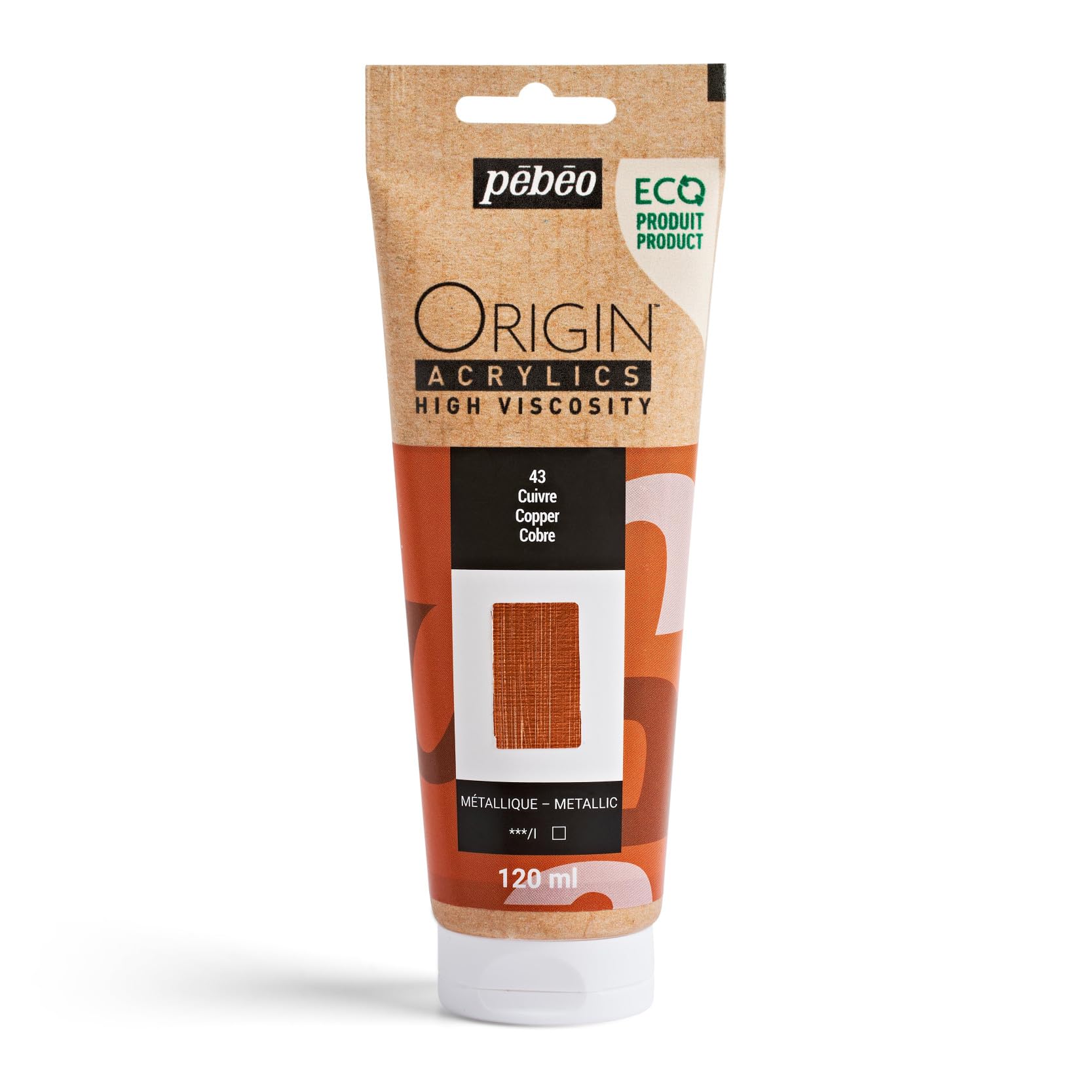 PEBEO - Origin Acrylics 120 ml - Eco-designed Acrylic Paint - High Viscosity - Metallic Finish - 100% Recycled Binder - 96% European Raw Materials -Copper