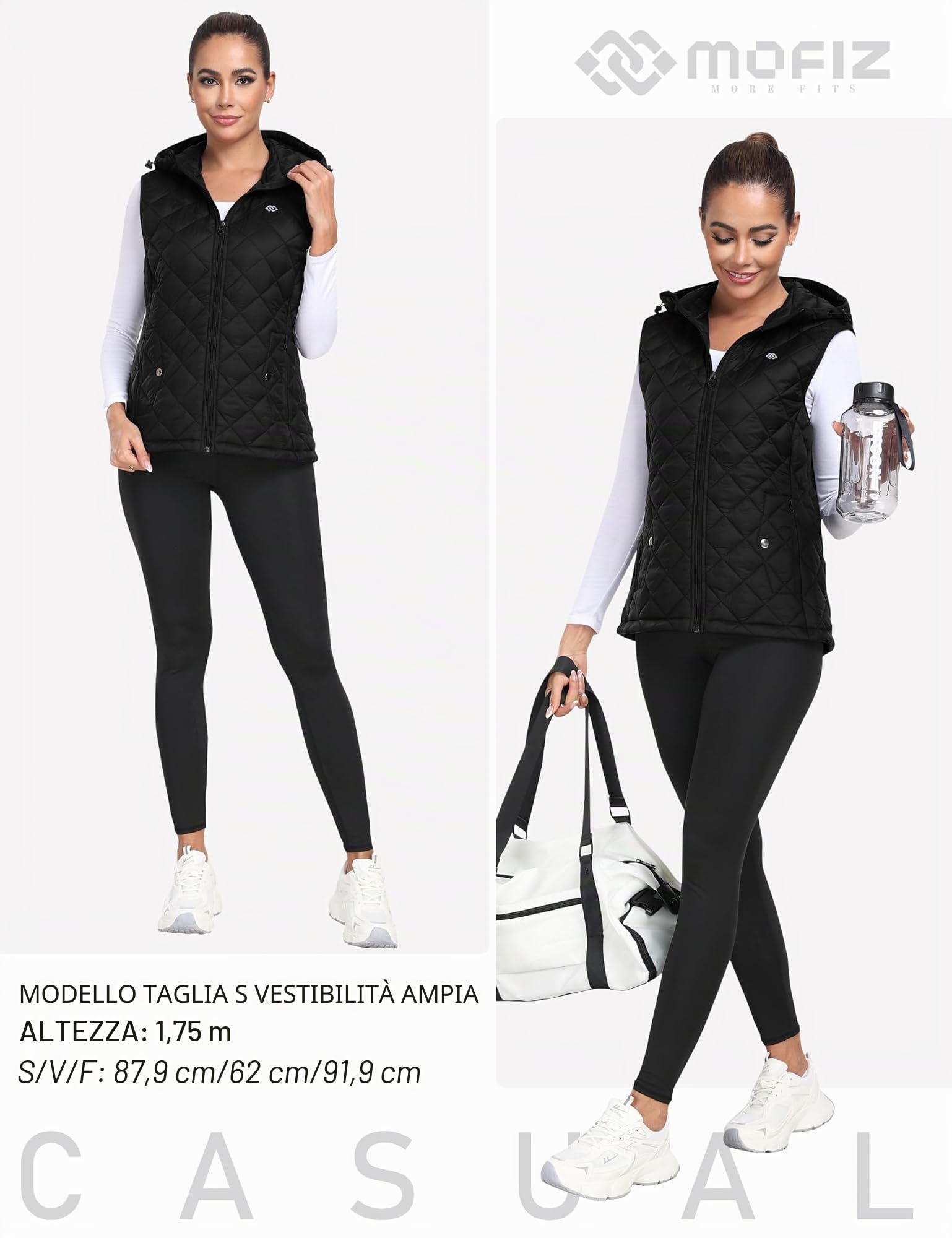 MoFiz Donna Gilet Leggero Gilet Trapuntato con Cappuccio Caldo Elegante Giacche Senza Maniche Inverno Piumino Smanicato con Tasche Zip