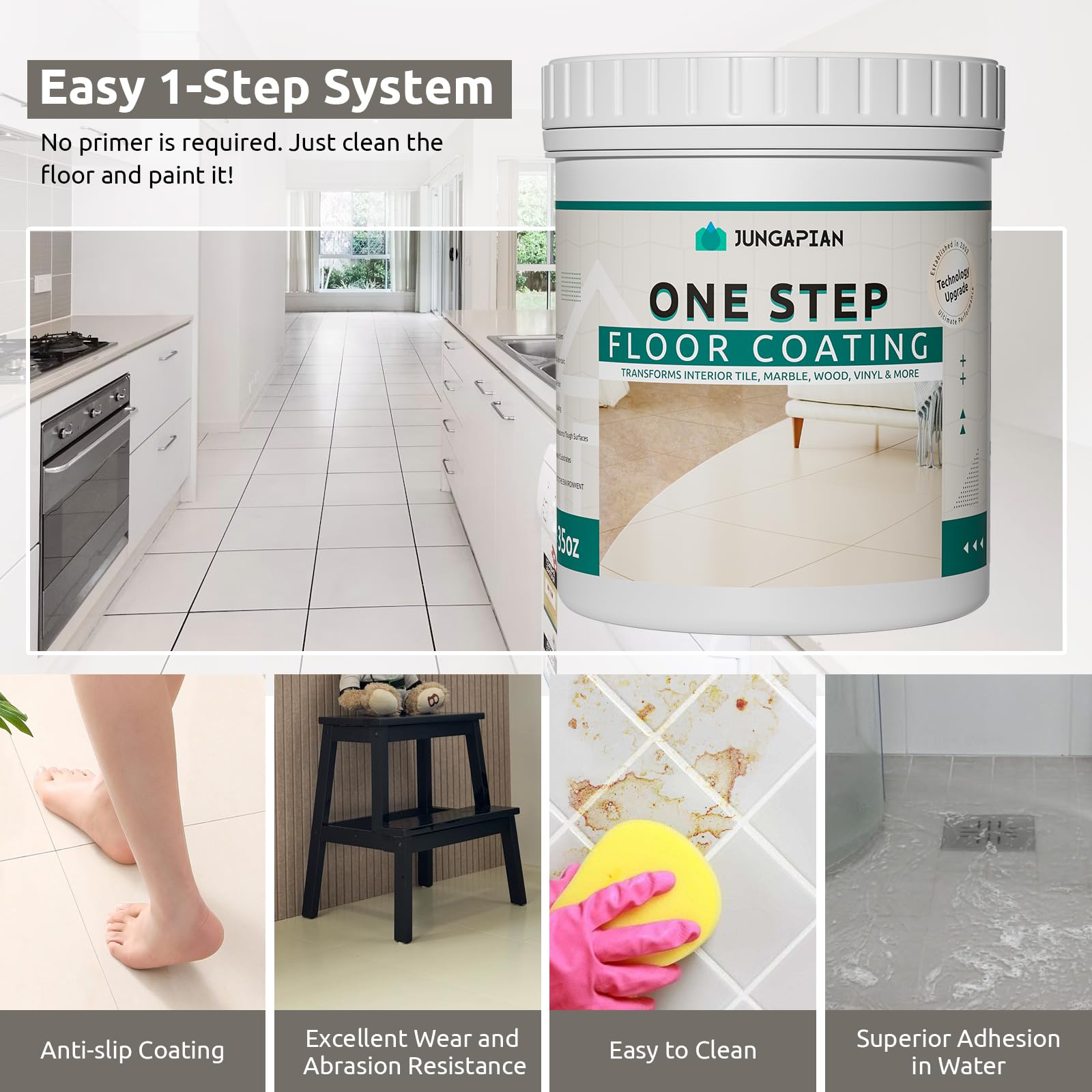 All-In-One Interior Floor Coating Kit, Water-based Low Odor One-Step  Floor Paint, High Hardness Waterproof Paint for Ceramic, Porcelain,  Fiberglass