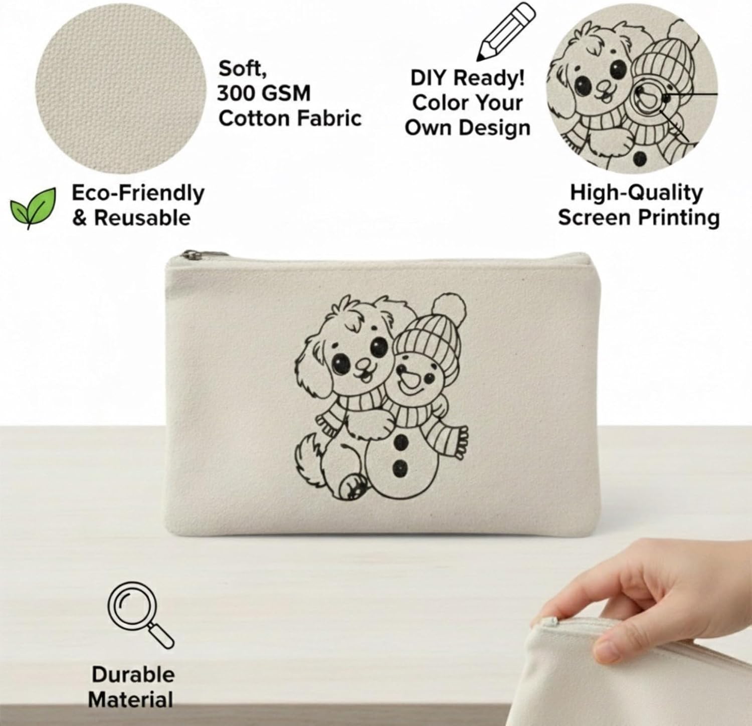 DIY Coloring Pouch Kit for Kids, Cotton Canvas Party Favor Set with Washable Non Toxic Tempera Paint (12 Shades 3ML Each), Screen Printed Animal Designs, Birthday Return Gift Pack of 8 (12)