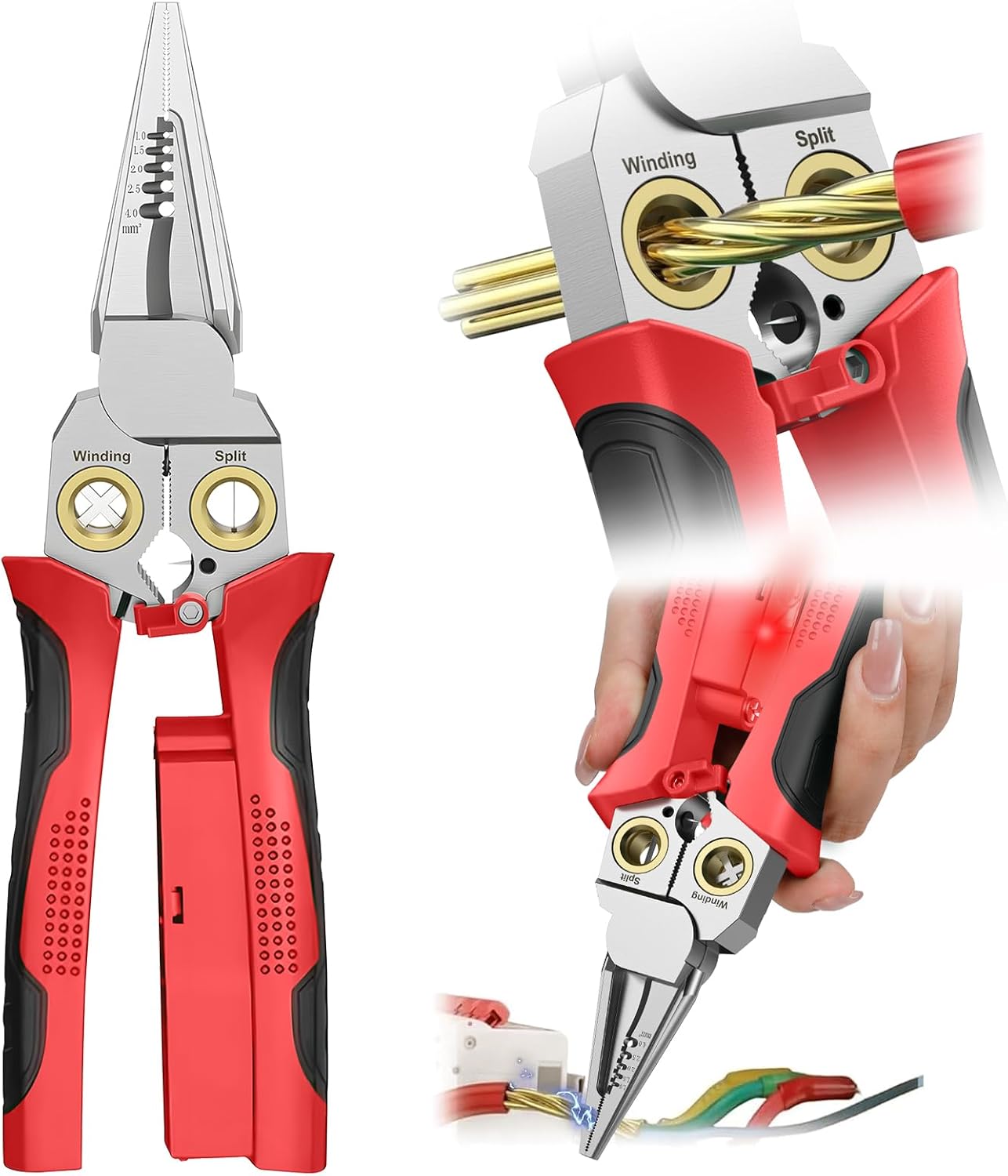 GADO Pro 8-in-1 Wire Crimper Stripper with Voltage Detector & Dual Alarms - Heavy Duty 12-250V AC/DC Tester for Hot/Neutral Wires - Electrician, HVAC, Car Repair Tool (Red)