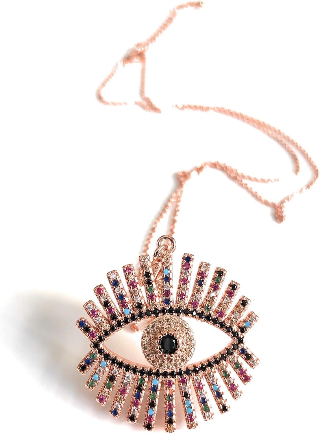 Evil Eye Necklace Rainbow Rose Gold Pated Pendant 17.5 Inches Chain - Image 4