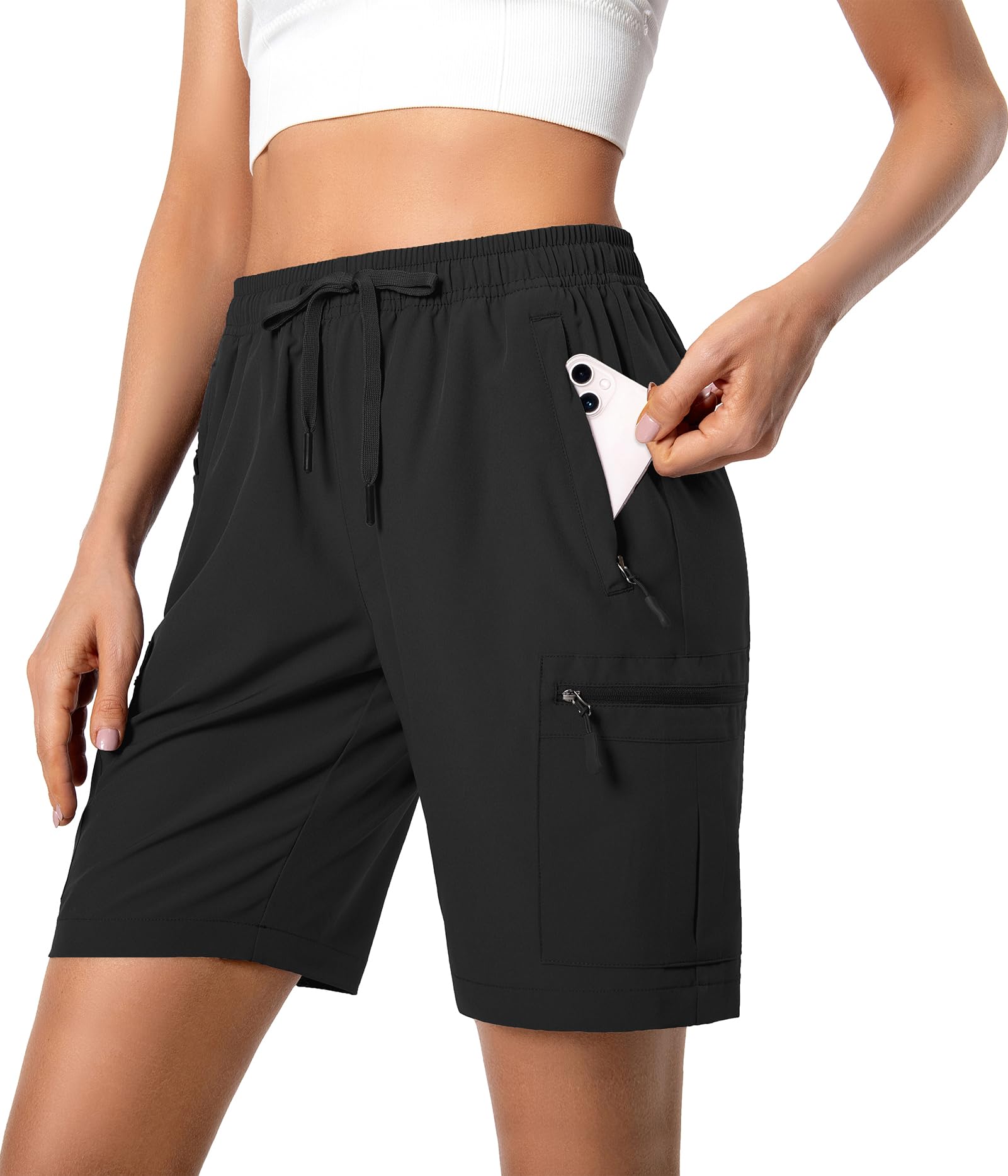 Hugut Women's Lightweight Hiking Cargo Shorts Quick Dry with Zipper Pockets