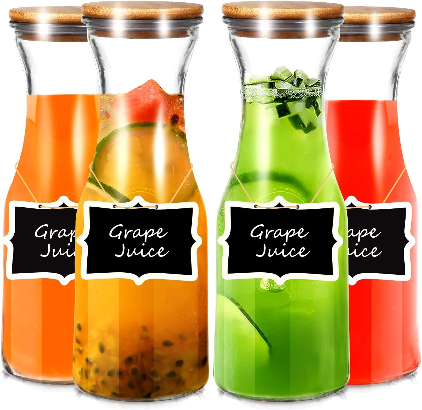 Glass Carafe Set Of 4 Carafe With Lids Bamboo 1 Liter