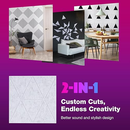 Miniatura 4 de Paquete de 18 paneles acústicos autoadhesivos, paneles absorbentes de sonido de 12 x 12 x 0.4 pulgadas, paneles cuadrados de alta densidad a prueba