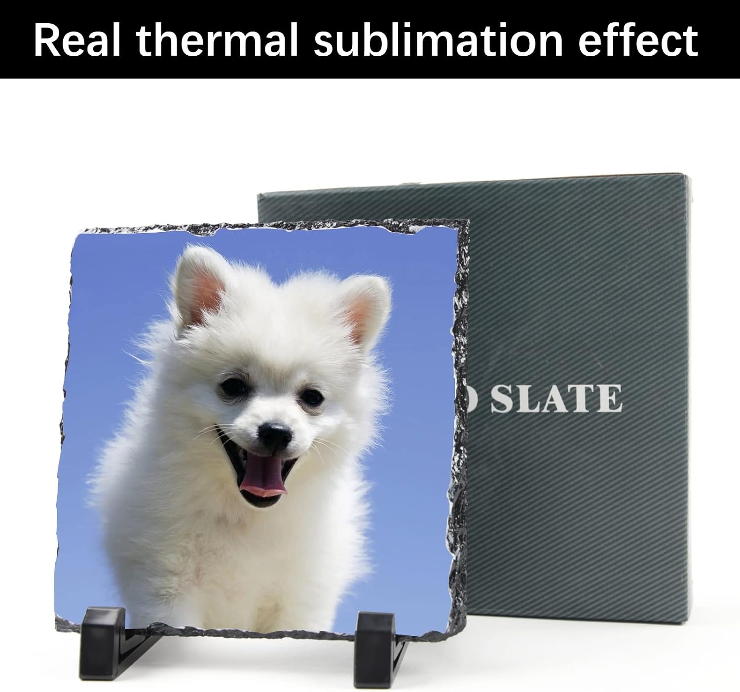 ORJ 5 Pack Sublimation Slate Blanks Custom Stone Slate Picture Frame Heat Transfer Rock Photo Plaque 6x6 Inch with Display Stand Decoration for Desktop Souvenir DIY Personalized Gift