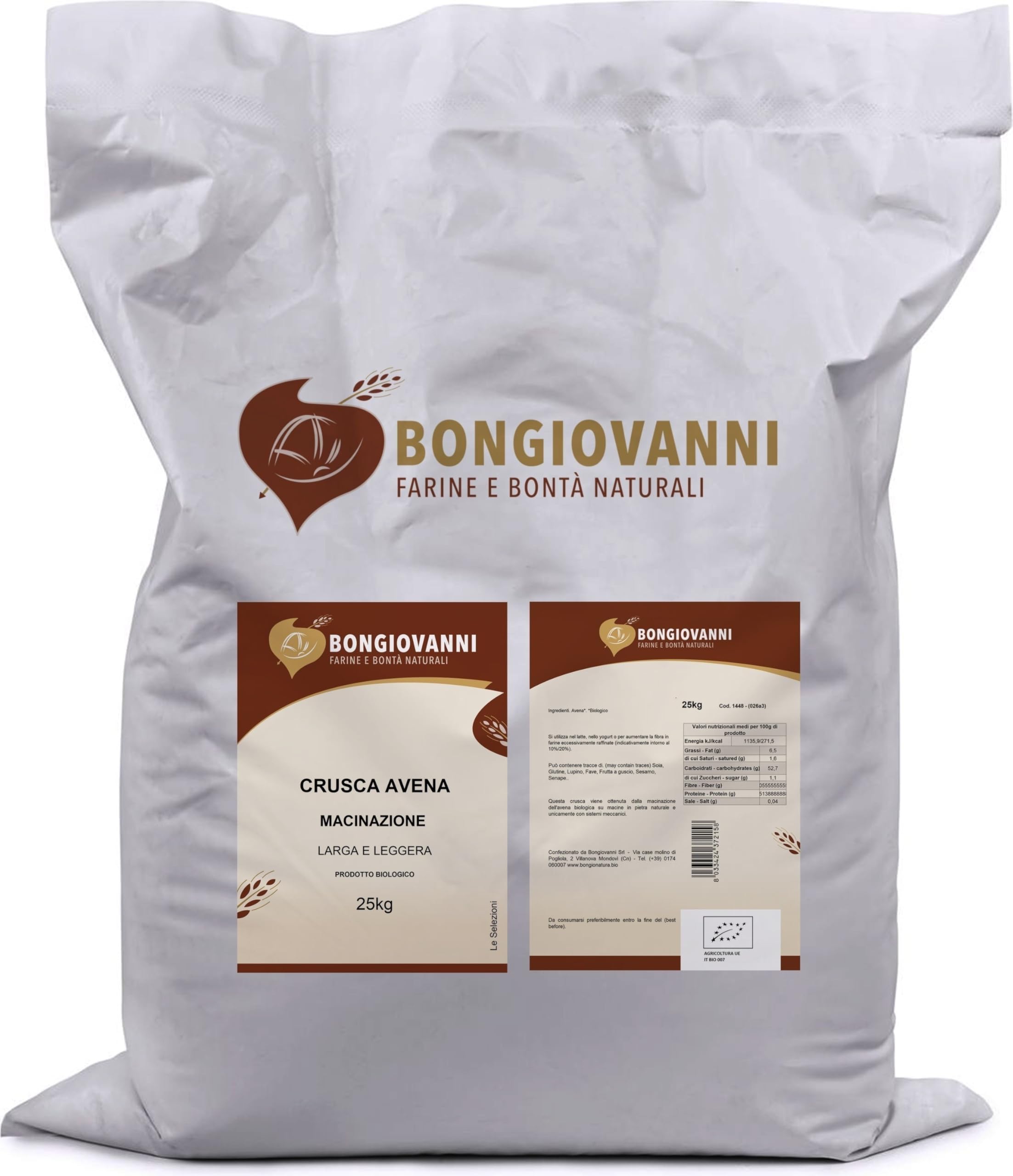 BONGIOVANNI FARINE E BONTA' NATURALI Crusca d'Avena 25Kg BIO (macinazione larga e leggera)
