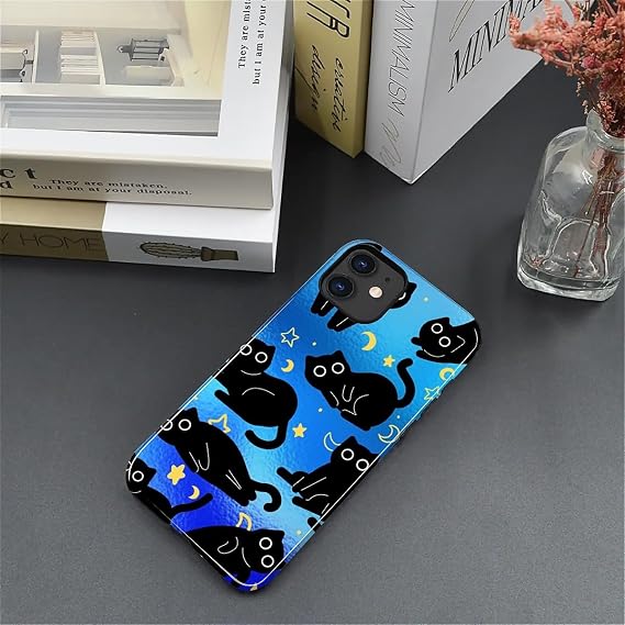 Case for iPhone 11, Hybrid Heavy Duty 2 in 1 Full Body Rugged Shockproof Protection Glossy Case for iPhone 11 - Shiny Black Cat