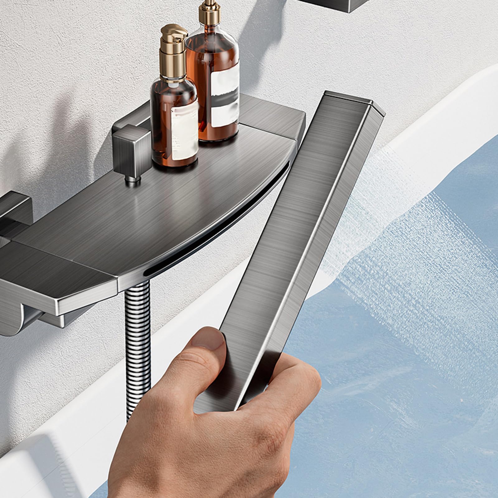 XJTNLB Grifo Bañera Cascada Gris Grifo de Pared Monomando de Bañera/Ducha Grifos para Ducha de Baño Moderno