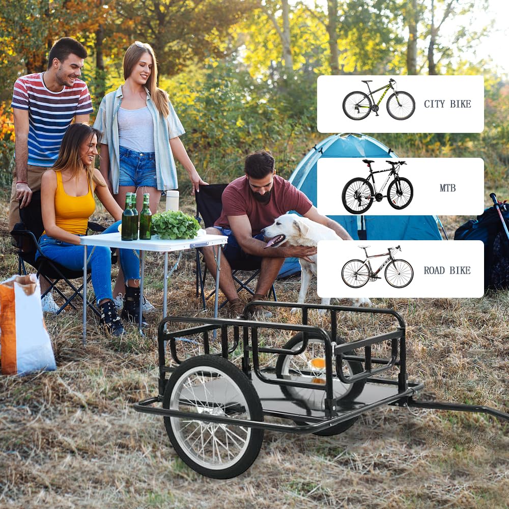 Bike Cargo Trailer, 110 lbs Load Capacity, Heavy-Duty Bicycle Wagon Cart, Foldable Compact Storage with Universal Hitch