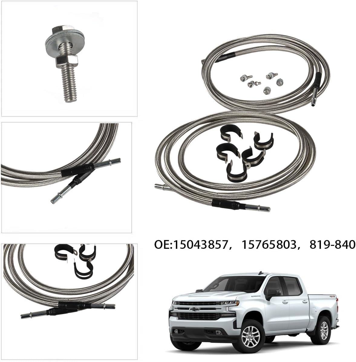 Stainless Braided Fuel Line Kit with Nylon Tubing, Compatible w/ 1999-2003 GMC Sierra & Chevy Silverado 1500/2500/3500, Replaces Dorman 819-840