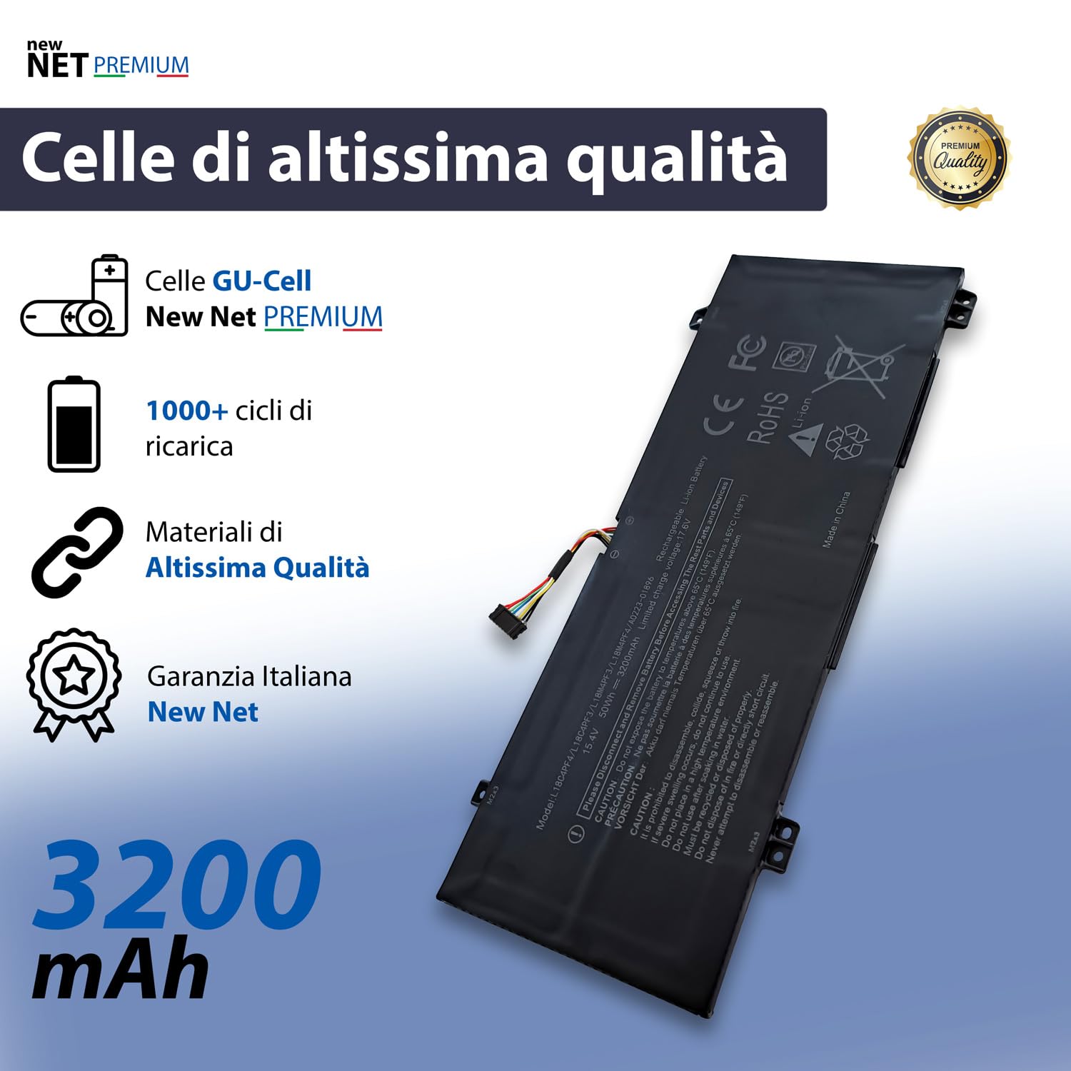 New Net - Batteria Premium L18C4PF3 compatibile con Lenovo Ideapad C340-14IWL (Type 81N4, 81RL), S540-14API (Type 81NH) [Celle altissima qualità 15.36-15.44V - 50Wh - 3200mAh]