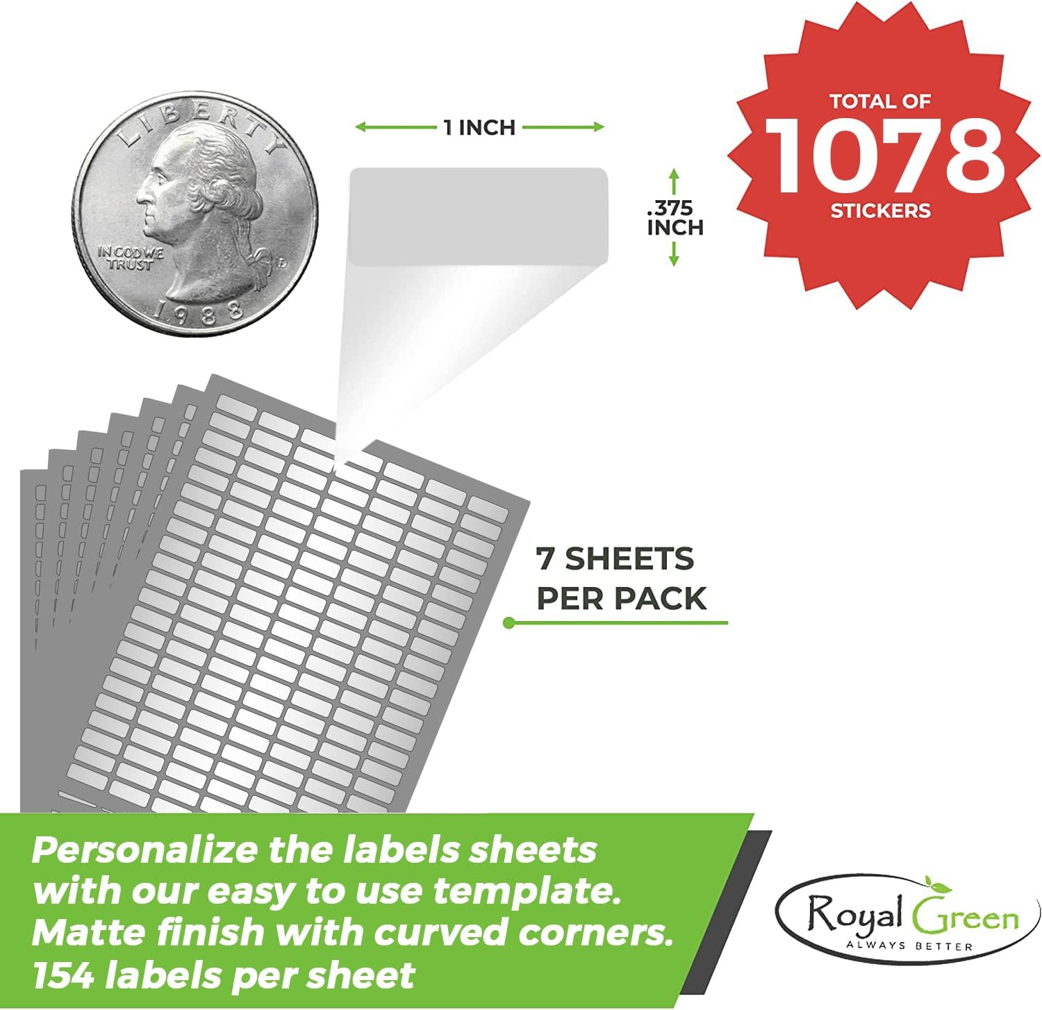Royal Green Printable Rectangle Labels, 1 x 0.375 Inch - 1078 Pack image 2