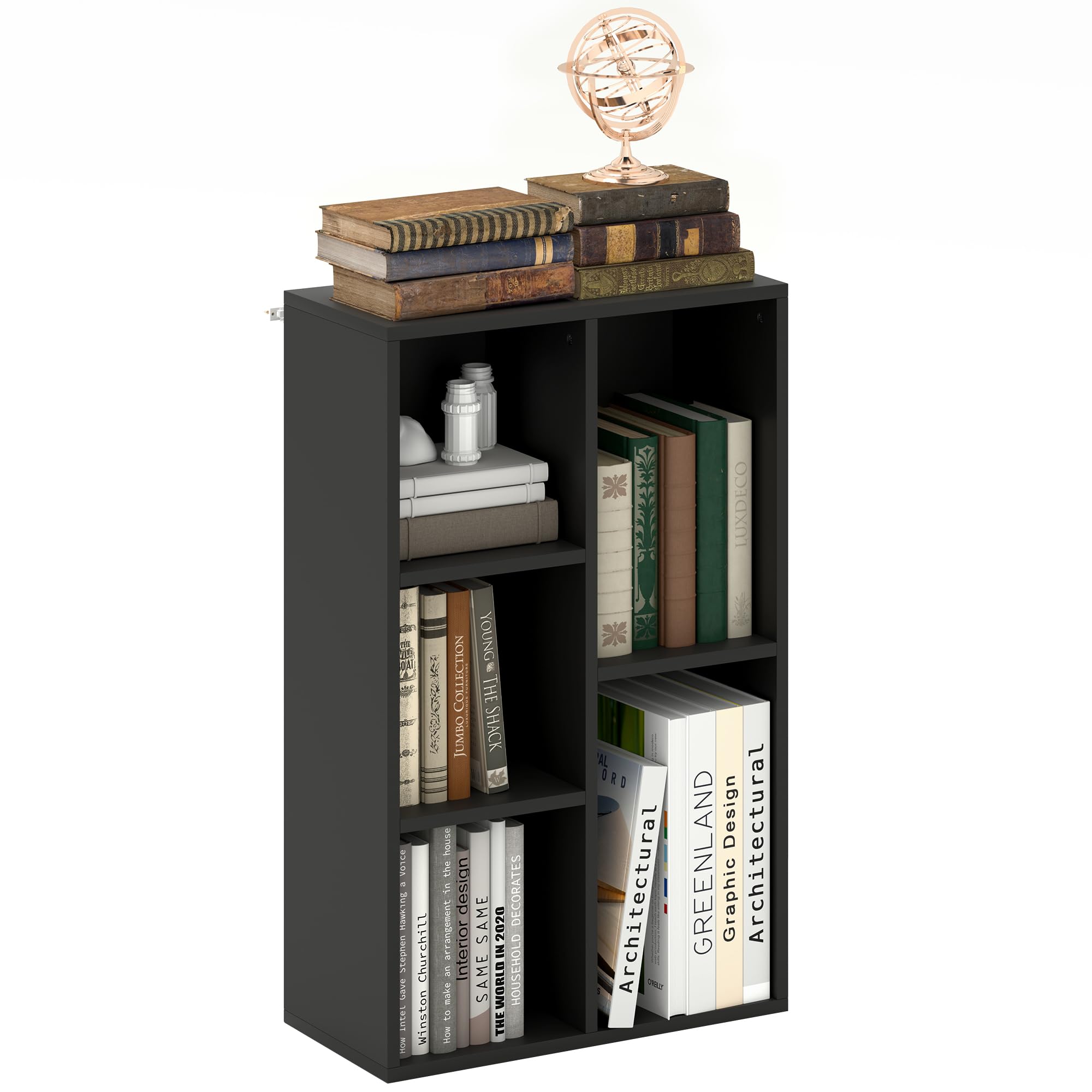 HOMCOM 2 Tier Bookshelf, Modern Cube Bookcase with 5 Open Storage Compartments, Freestanding Display Storage Unit for Living Room, Bedroom, Study, Black โ image 1