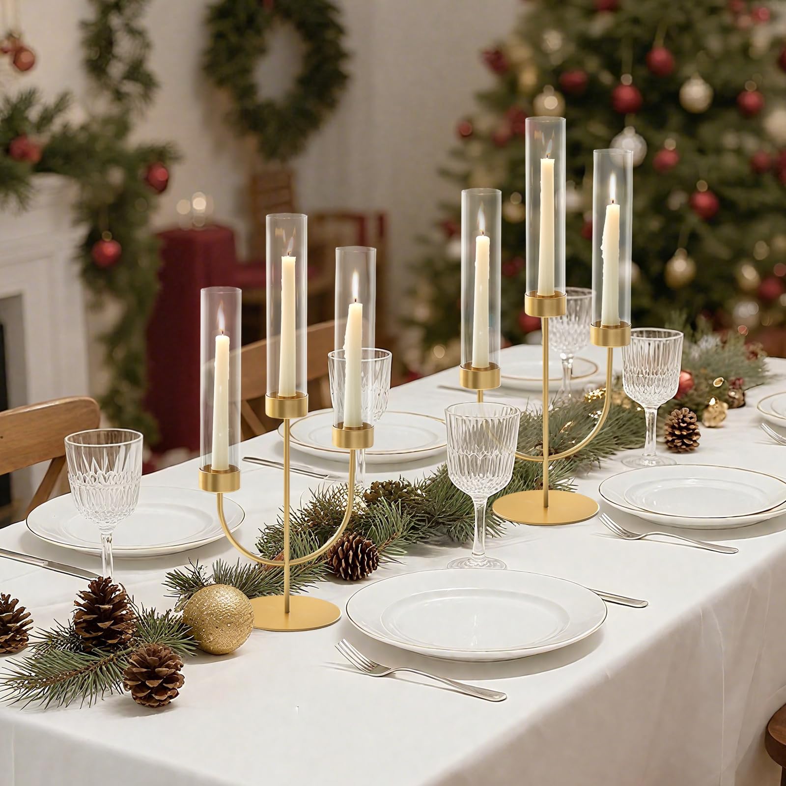 Sziqiqi Candelabro Nero: Portacandele a 3 Bracci con Vetro Hurricane per Centrotavola - Candelabro Gotico in Metallo per Decorazioni Halloween Esterno Cena Camino
