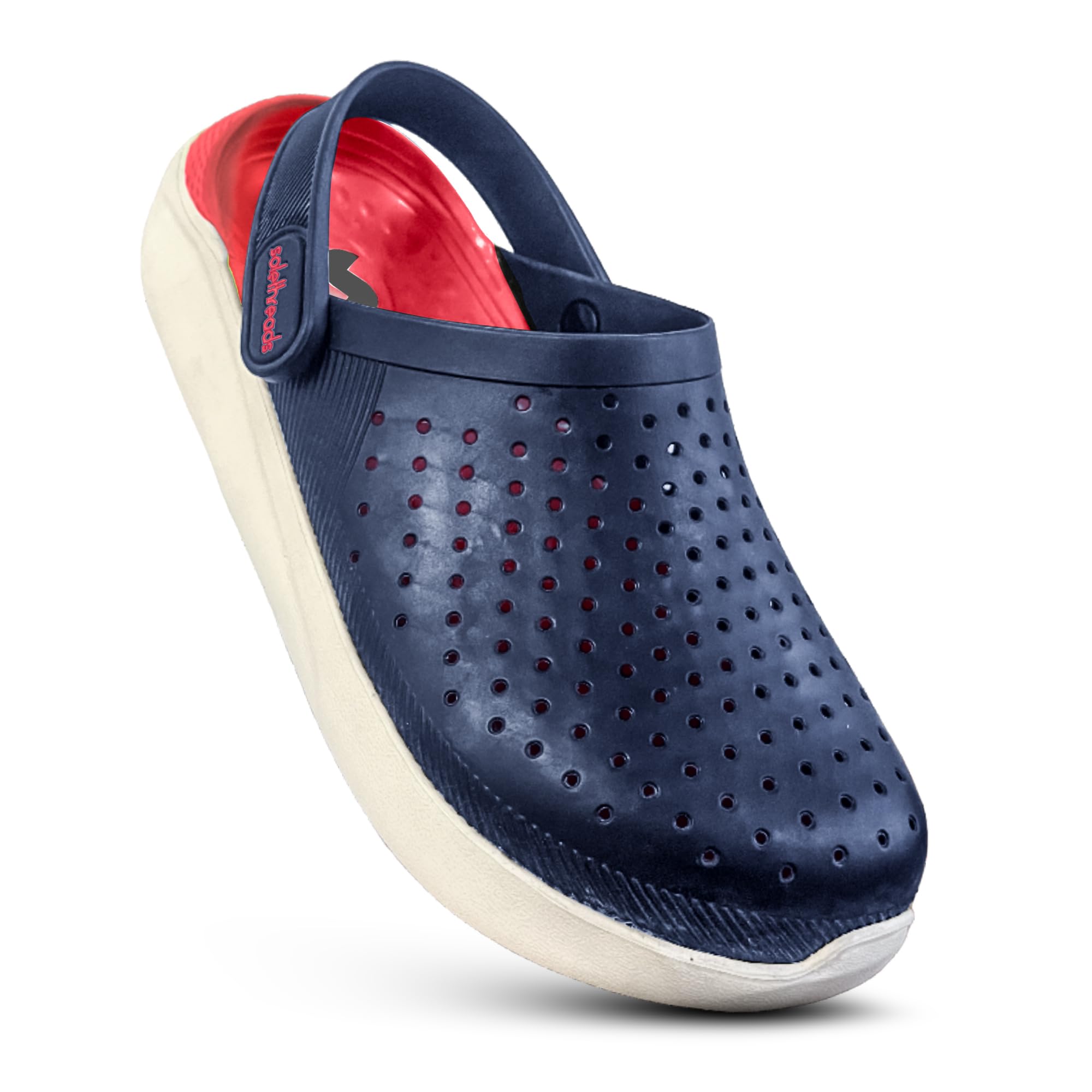 SOLETHREADS Clogs Dough | Breathable | Stylish | Slip-on | Anti-Skid | Durable | Casual | Comfortable | Clogs for Indoor and Outdoor Utility | Premium Slip-On Mules for Men. | Navy/RED | 9UK (B0CMWW6D7F) Amazon Price History, Amazon Price Tracker