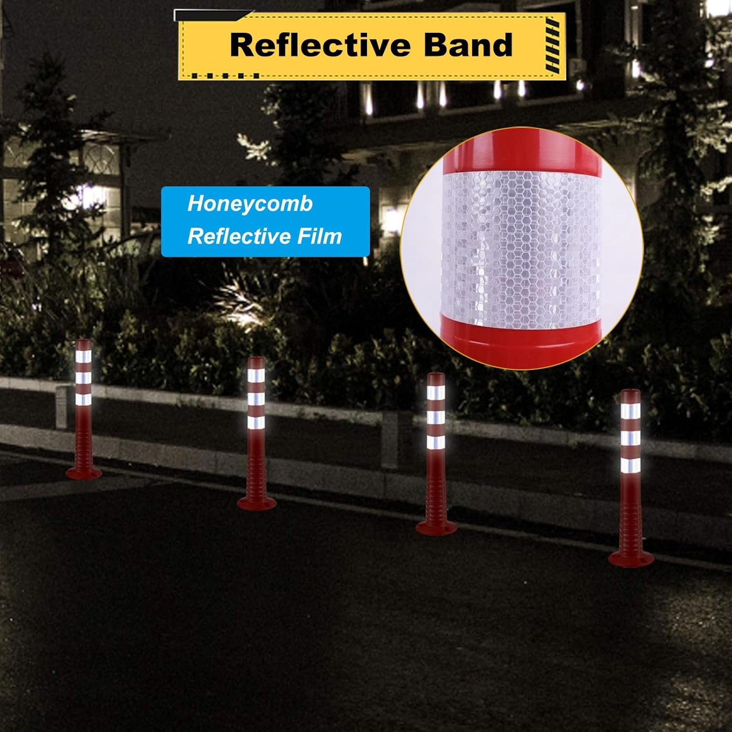 Safety Cones,Flexible Delineator Post Ground Mount,4 8 12 20 Pcs Driveway Barrier 30inch High with Reflective Band for Divert Traffic/Crowd Control,No-Parking Cones Permanent,Red+White