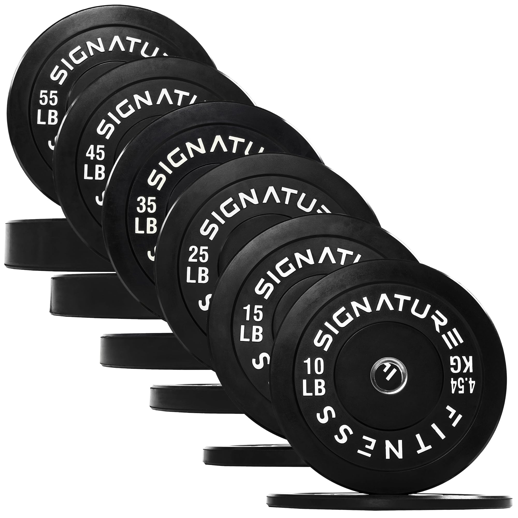Signature Fitness 2" Olympic Bumper Plate Weight Plates with Steel Hub, Pairs, Singles or Sets
