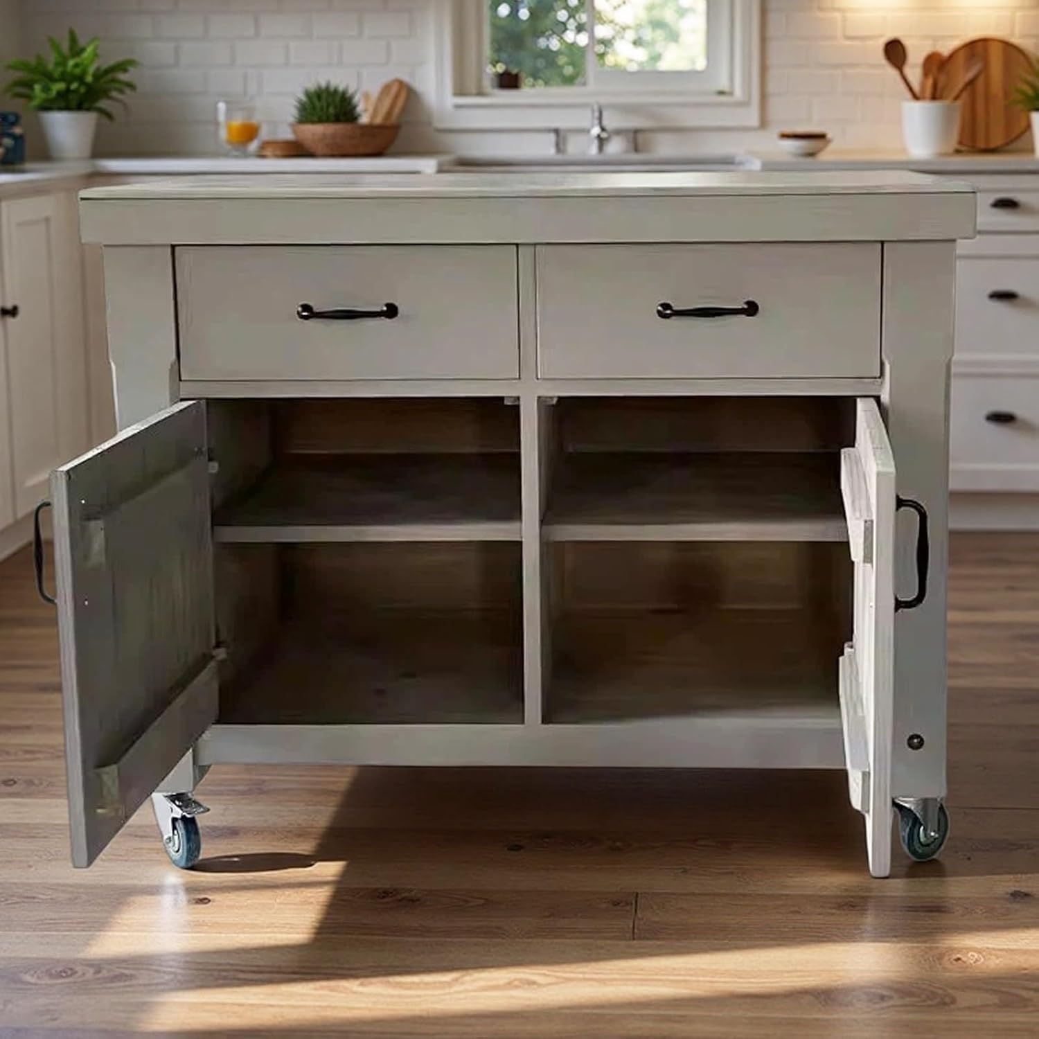Storage Trolley Rolling Kitchen Island Cart with Drawers & Cabinet Portable Mobile Storage on Wheels Shelving Organizer(Large)
