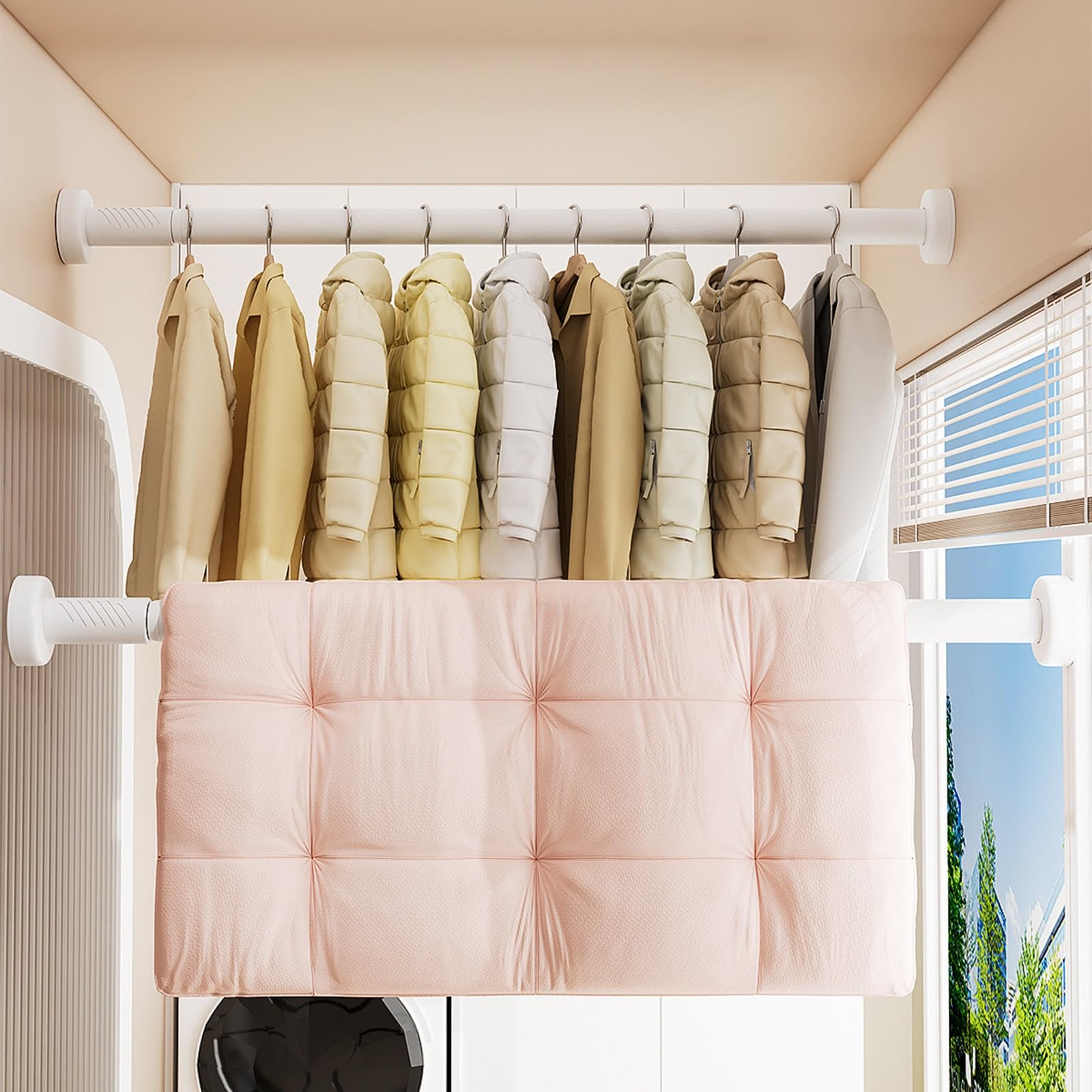 Vorhangstange Klemmstange 35–260 cm für Alle Wandarten Duschvorhangstange Ohne Bohren für Kleiderschrank, Badezimmer, Waschküche und Wohnmobil(Silver,140-260cm/55-102in)