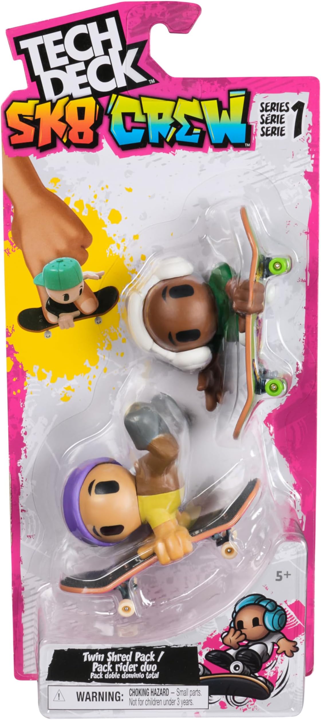 Sk8 Crew, 2-Pack Exclusive Fingerboards with Assistive Figures, Collectible and Customisable Mini Skateboards, Kids’ Toys for Ages 5 and up (Styles May Vary)