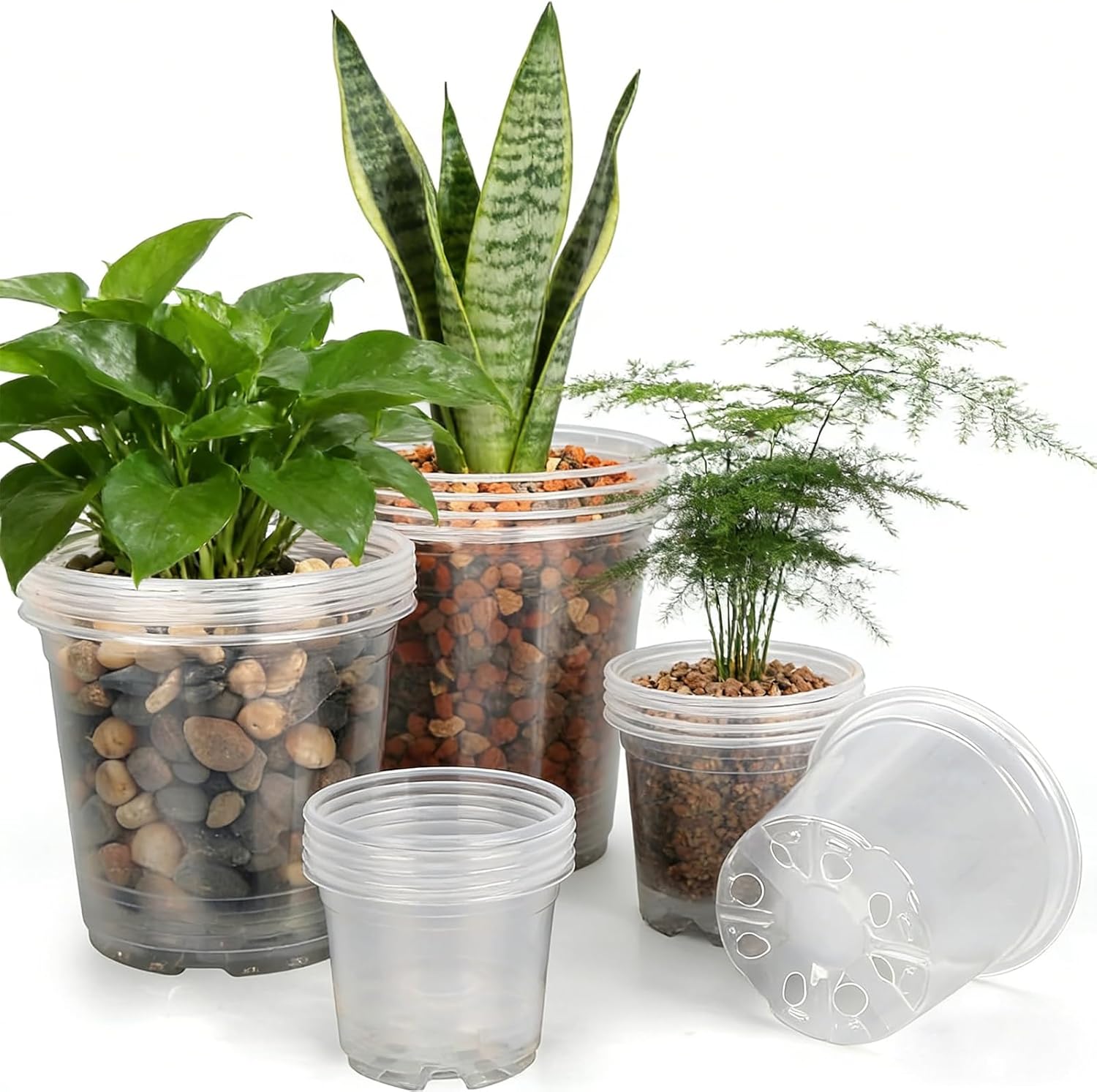 3/4/5/6 Inch Nursery Pots, 20 Pack Clear Nursery Pots with Drainage Holes, Durable Plastic Clear Pots for Plants Indoor and Outdoor, Seedling Pots for Shrubs, Herbs, Flowers, Vegetables