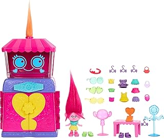 Mattel DreamWorks Trolls Fun Fair Surprise Fairtastic Fashion Boutique Playset with Queen Poppy Small Doll & 25 Accessories