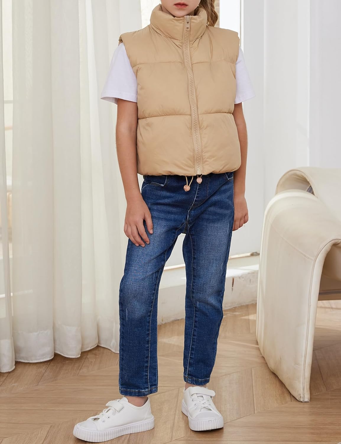 Gihuo Girls Winter Puffer Vest Lightweight Water-Resistant Quilted Vests Cropped Warm Kids Sleeveless Jacket Outerwear - Image 5