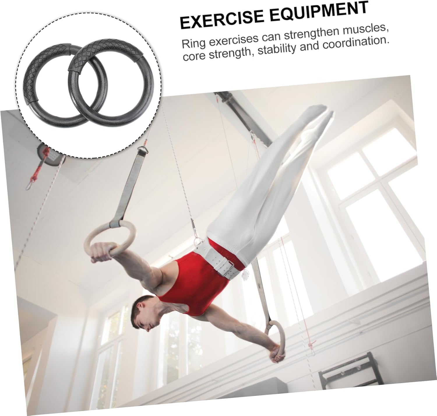 BESTonZON 1Pair Abs Gymnastic Rings Fitness Rings for Full Body Workouts Straps for Home Use Durable Material for Muscle Training Posture Flexibility Black