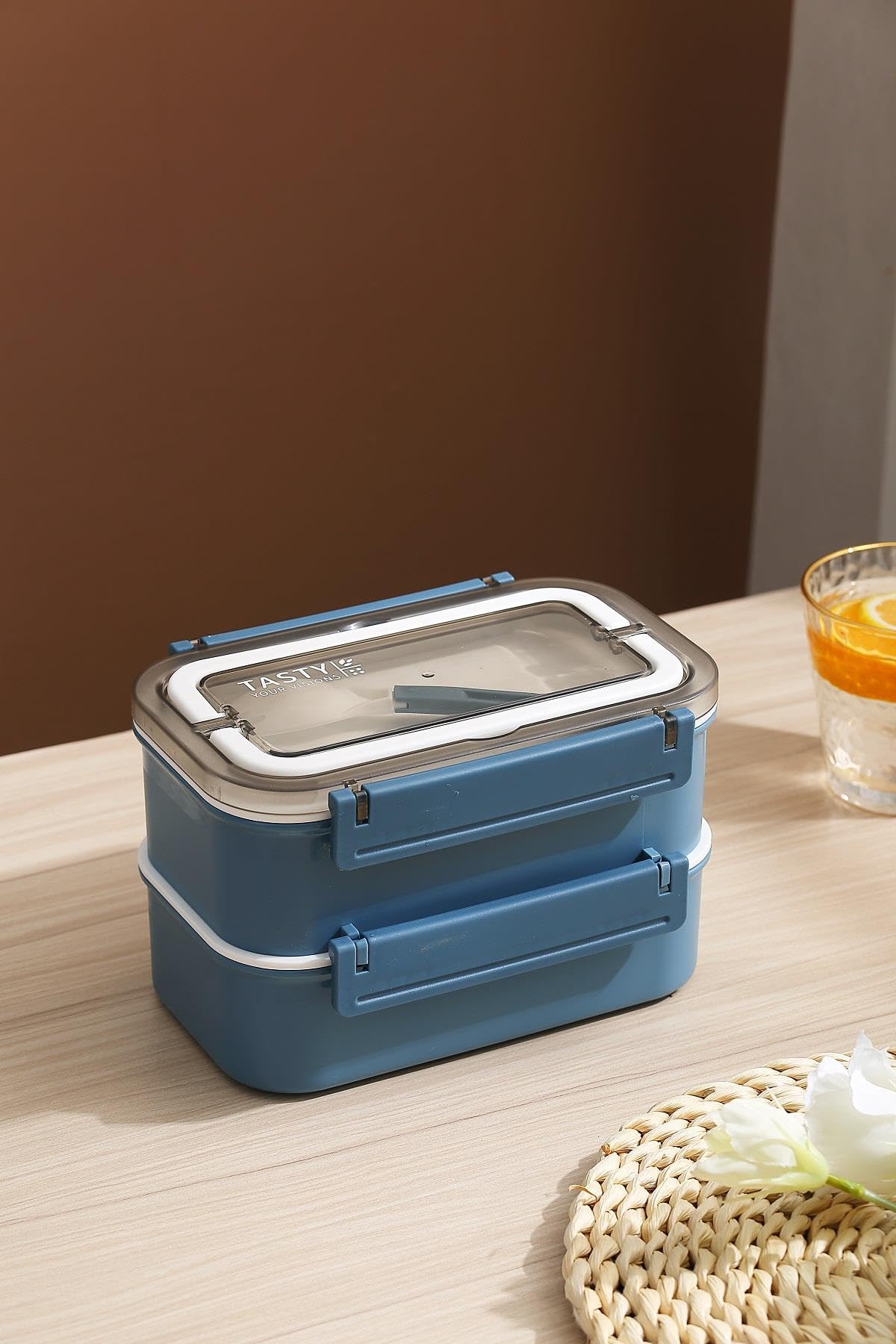 Vagonlife Bento Lunch Box Ofis-Okul İçin Yeni Nesil Sefer Tası Çift Kat 4 bölme Paslanmaz Çelik F494 Lacivert