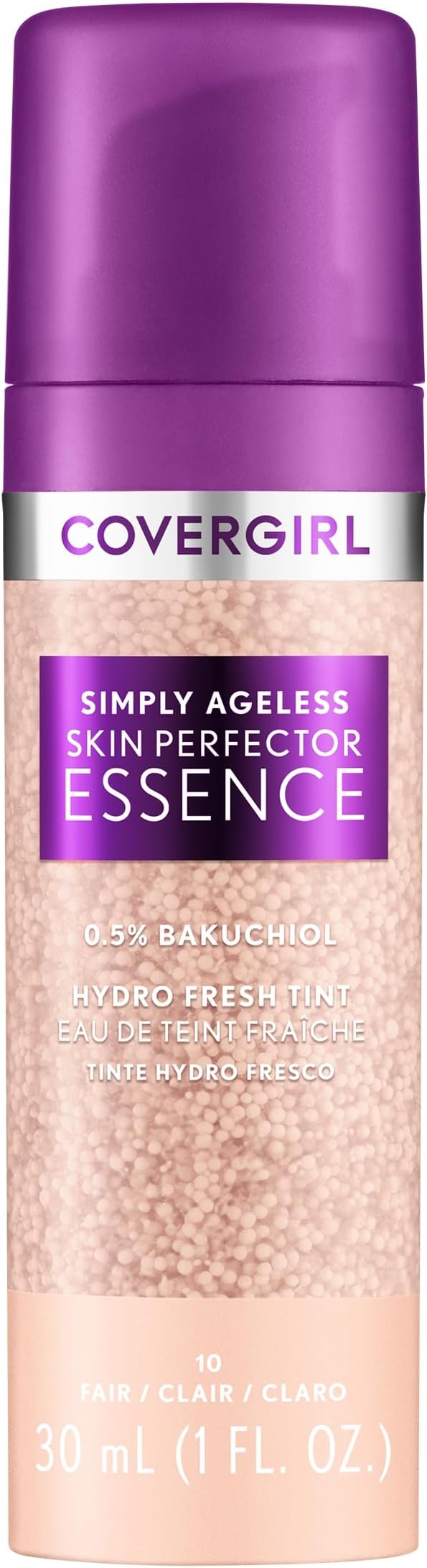 Covergirl Simply Ageless Skin Perfector Essence Foundation, 10 Fair, Tinted Skincare Makeup Hybrid, Sheer Tint, Radiant Finish, Glowy Finish, Vegan Formula, 1.0oz