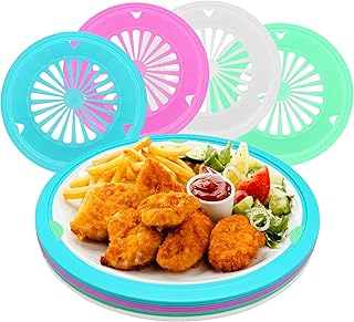 Paper Plate Holders 4 Packs with Snap-in Grooves 10.5 Inch Plastic Paper Plate Holders Reusable 4 Color Heavy Duty Supports for Picnic Party Dinner